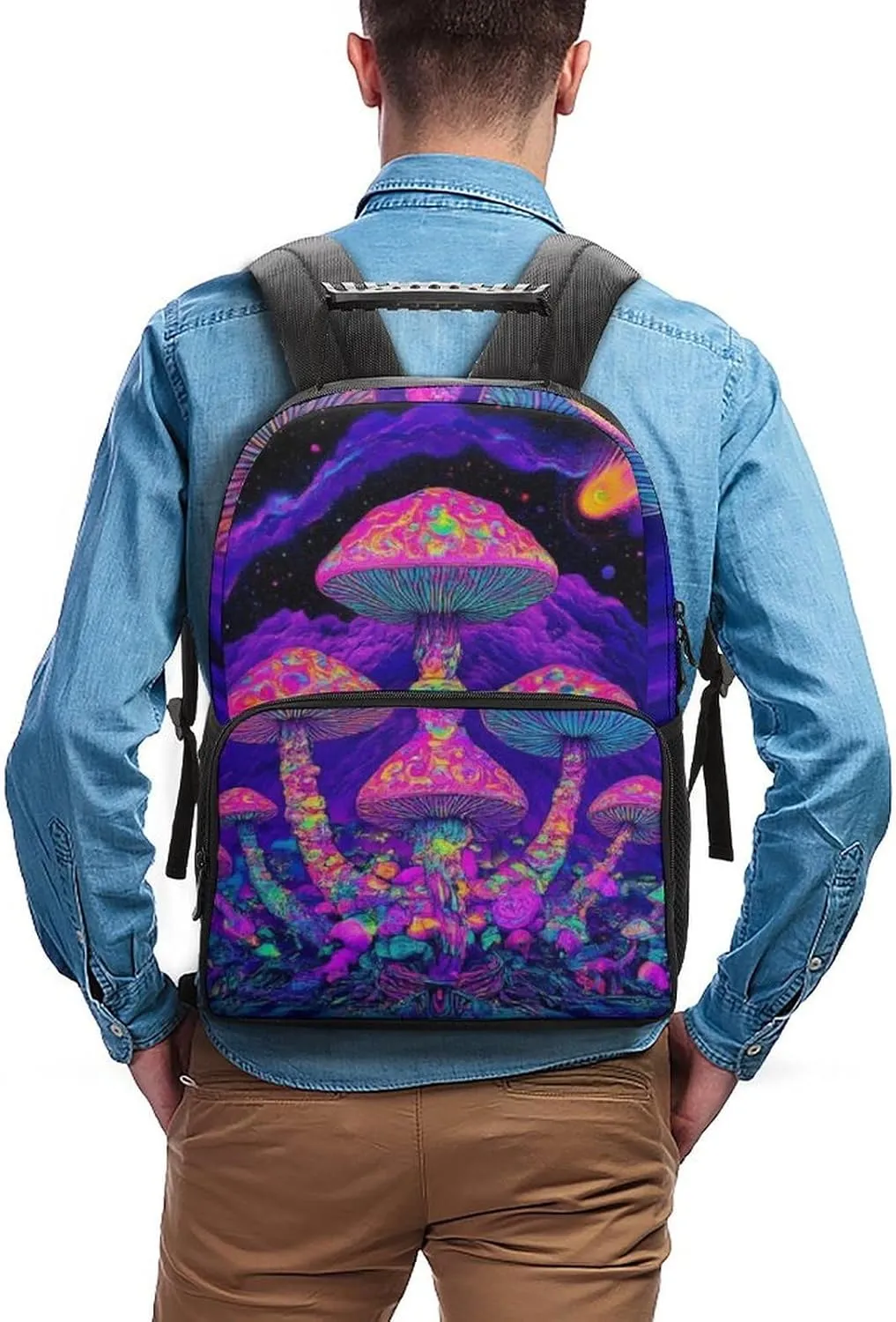 Lightweight Daypack Backpack for Trekking Work Running - Big Capacity Multipurpose Anti-Theft Bookbag, Trippy Purple Mushrooms Business Computer Bag