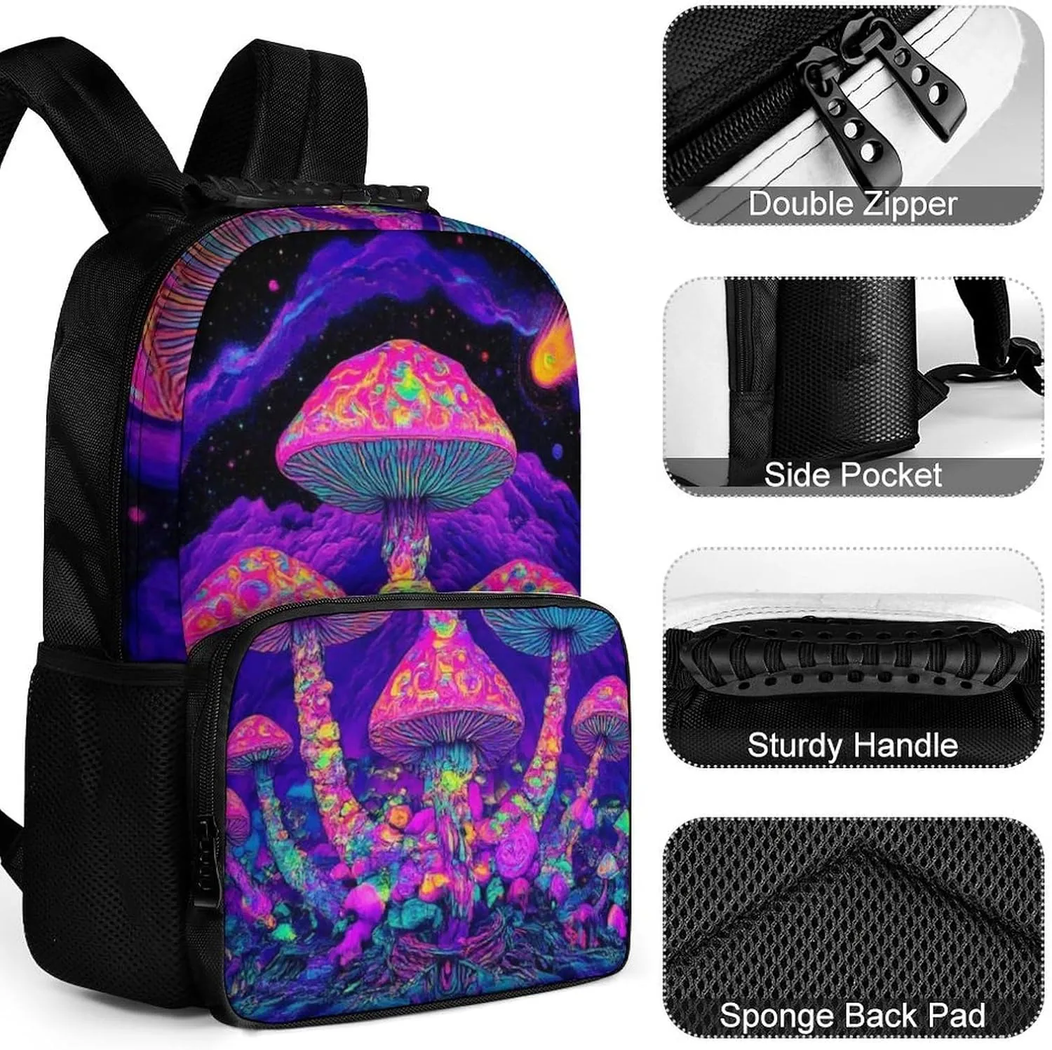 Lightweight Daypack Backpack for Trekking Work Running - Big Capacity Multipurpose Anti-Theft Bookbag, Trippy Purple Mushrooms Business Computer Bag