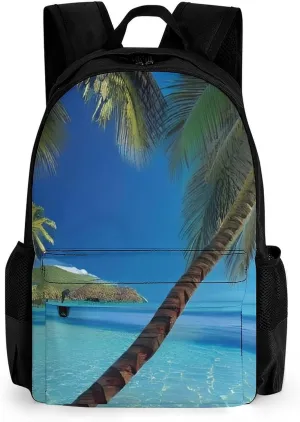 Lightweight Daypack Backpack for Trekking Work Running - Big Capacity Multipurpose Anti-Theft Bookbag, Tropical Island With Palm Trees And Bright Sea Beach Art Business Computer Bag