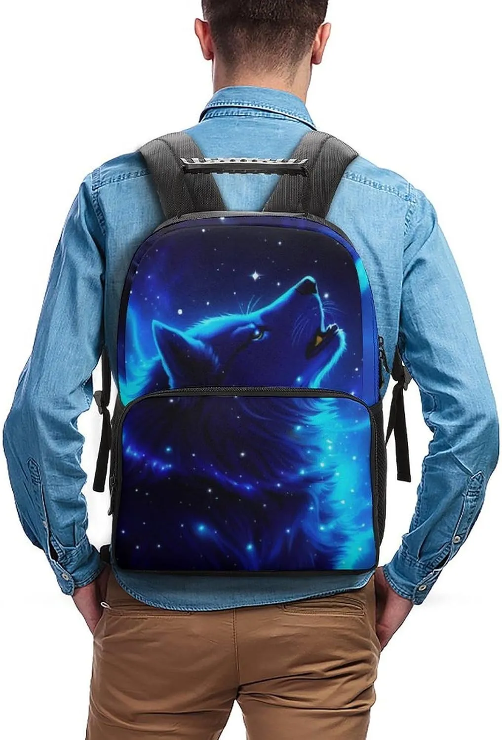 Lightweight Daypack Bookbag for Trekking Business Walking Cycling - Big Capacity Anti-Theft Multipurpose Carry On Bag, Blue Universe Galaxy Magic Wolf In The Space Art Business Computer Bag