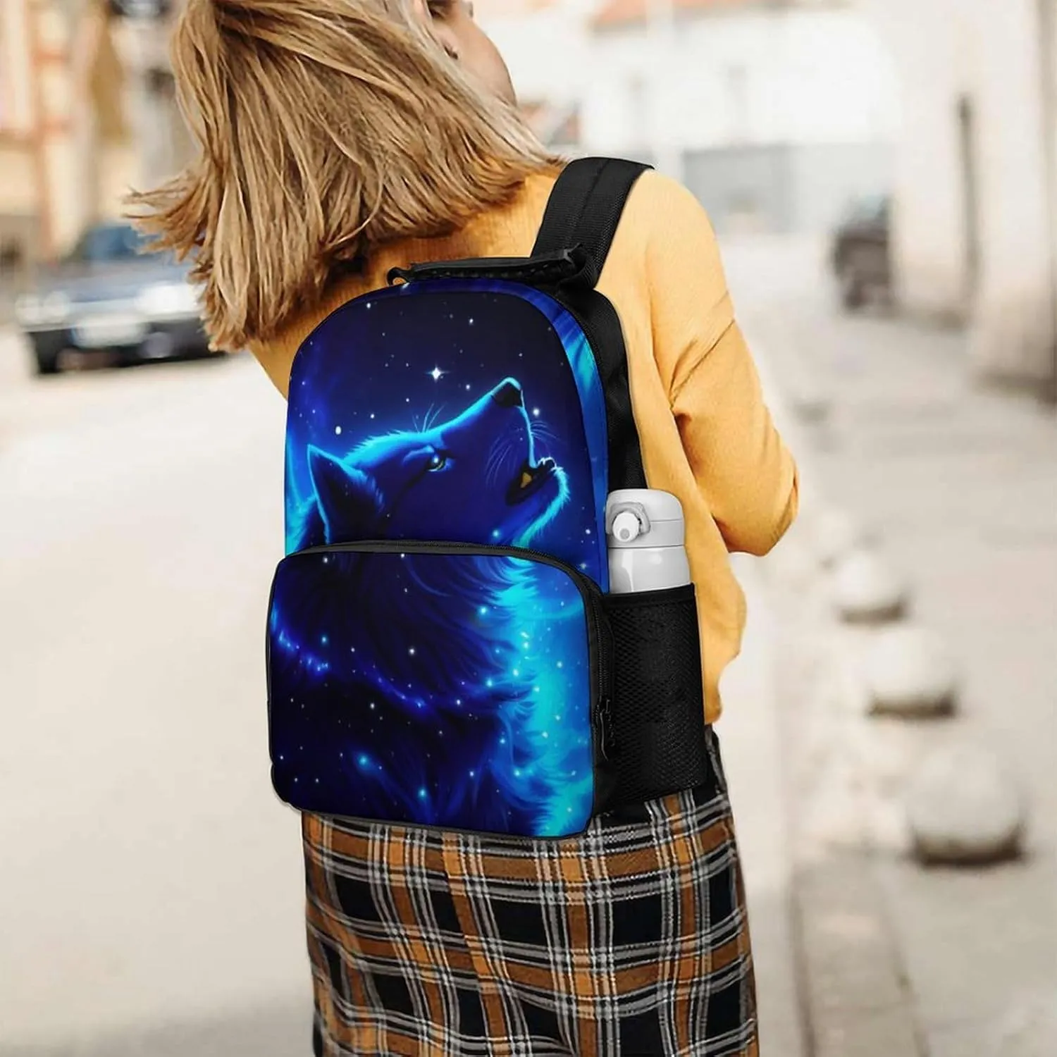 Lightweight Daypack Bookbag for Trekking Business Walking Cycling - Big Capacity Anti-Theft Multipurpose Carry On Bag, Blue Universe Galaxy Magic Wolf In The Space Art Business Computer Bag