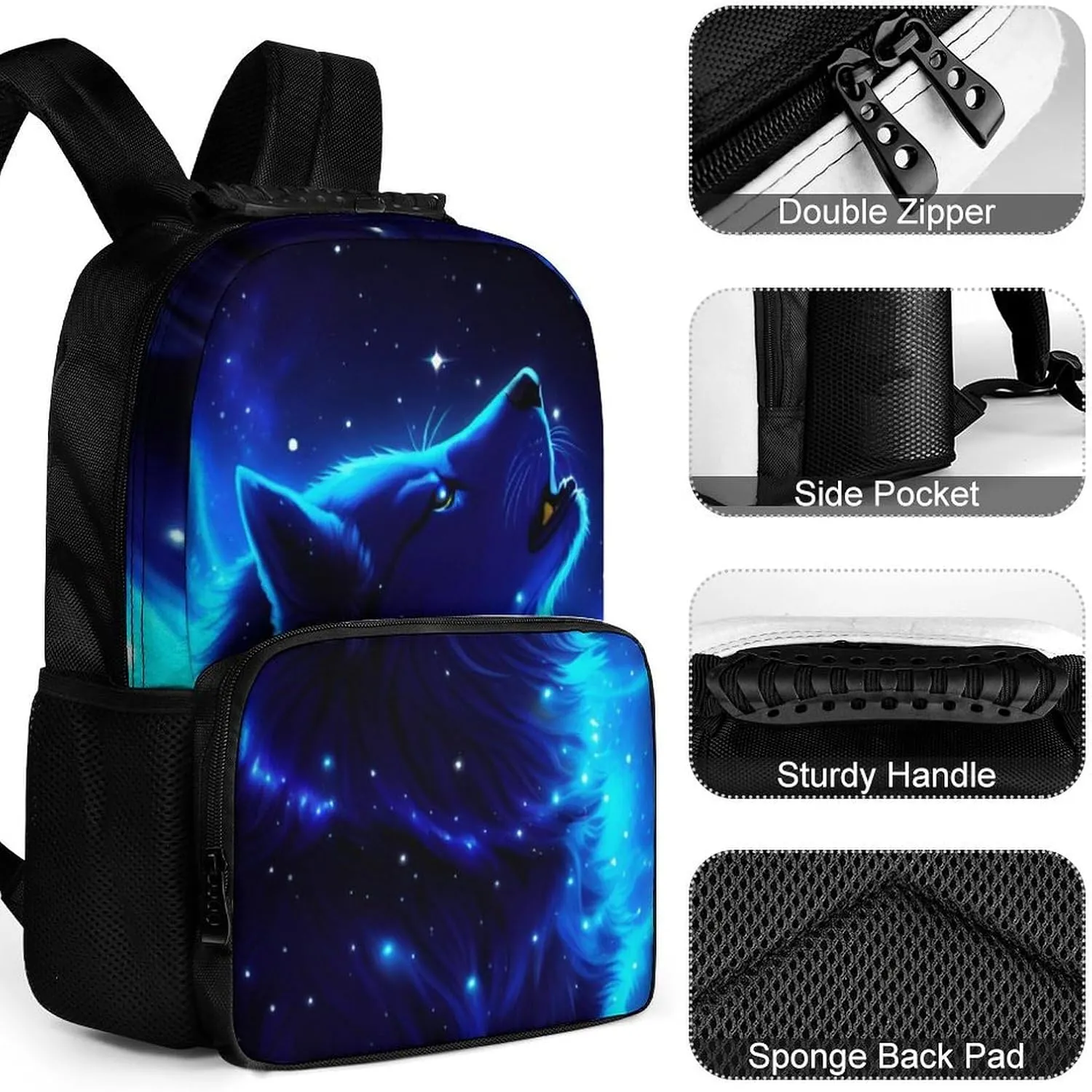 Lightweight Daypack Bookbag for Trekking Business Walking Cycling - Big Capacity Anti-Theft Multipurpose Carry On Bag, Blue Universe Galaxy Magic Wolf In The Space Art Business Computer Bag