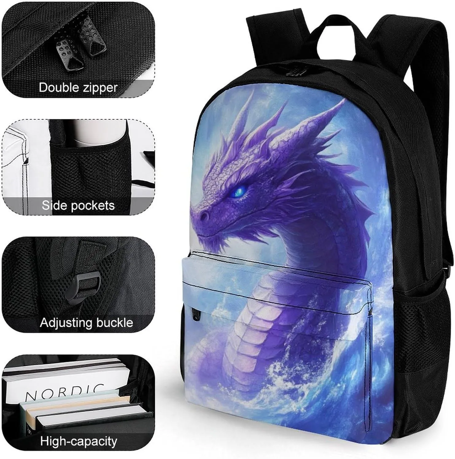 Lightweight Daypack Bookbag for Trekking Business Walking Cycling - Big Capacity Anti-Theft Multipurpose Carry On Bag, Purple Dragon Business Computer Bag