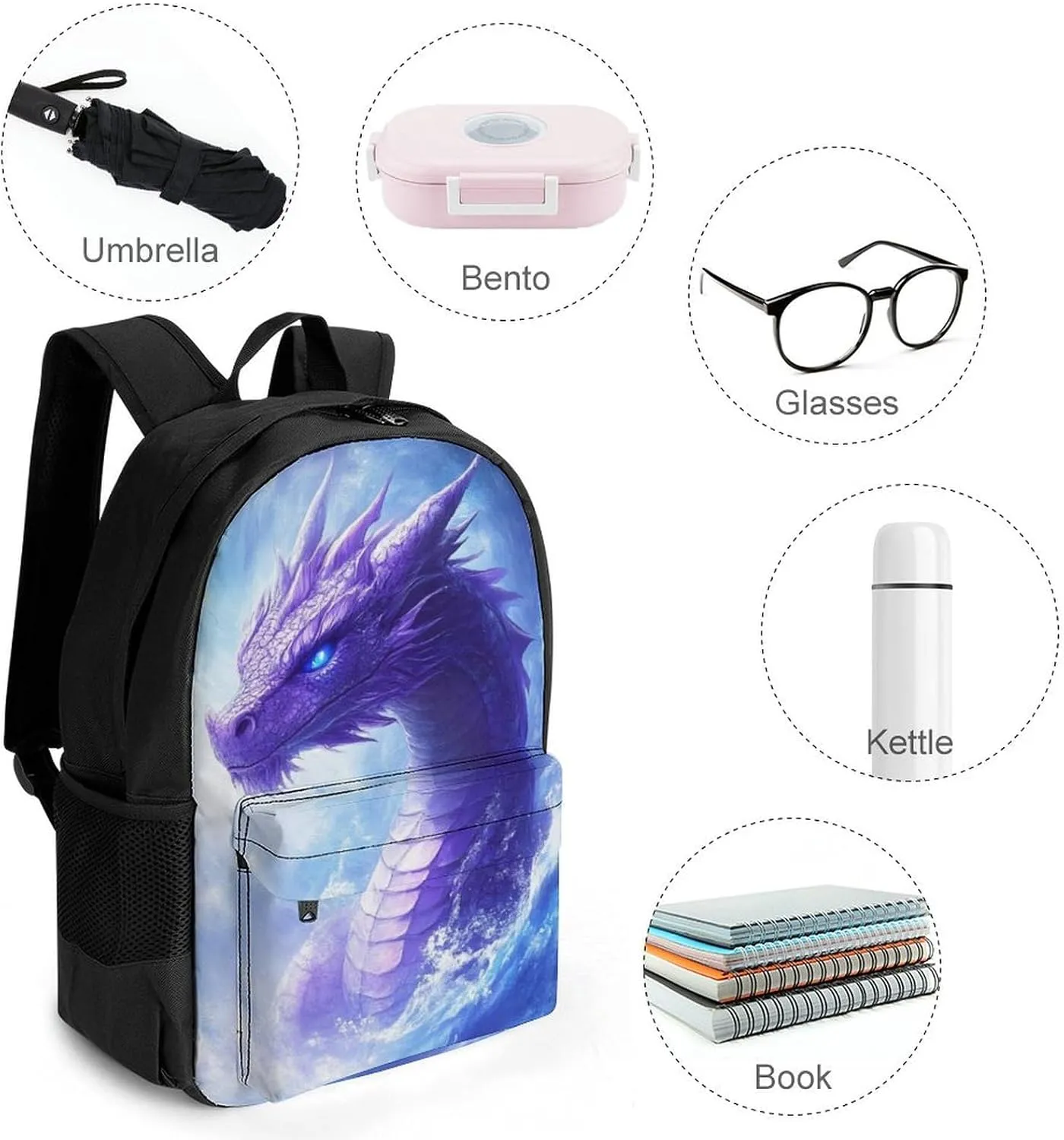 Lightweight Daypack Bookbag for Trekking Business Walking Cycling - Big Capacity Anti-Theft Multipurpose Carry On Bag, Purple Dragon Business Computer Bag