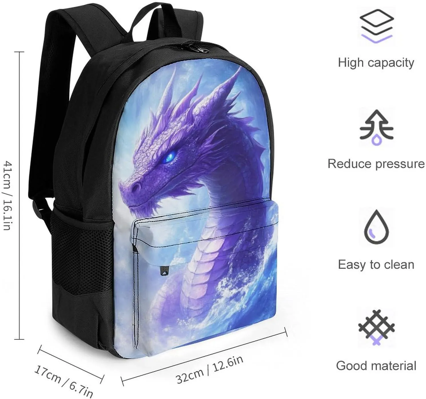 Lightweight Daypack Bookbag for Trekking Business Walking Cycling - Big Capacity Anti-Theft Multipurpose Carry On Bag, Purple Dragon Business Computer Bag