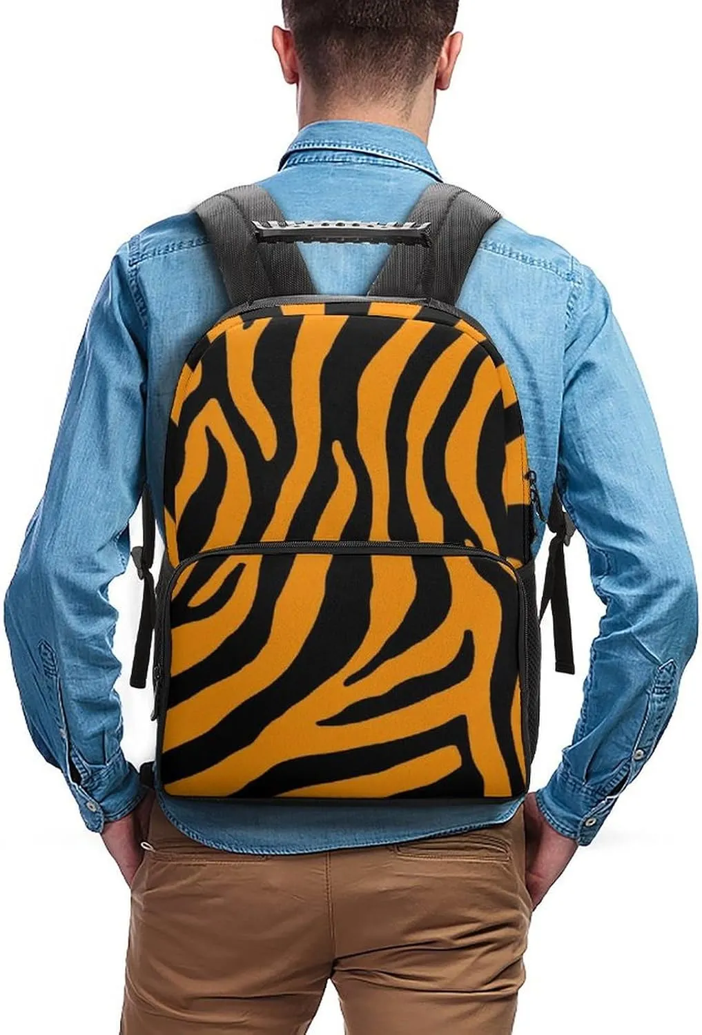 Lightweight Daypack for Camping Business Walking Cycling - Large Capacity Anti-Theft Multipurpose Bookbag, Animal Print Tiger Stripe Gym Outdoor Hiking Backpack