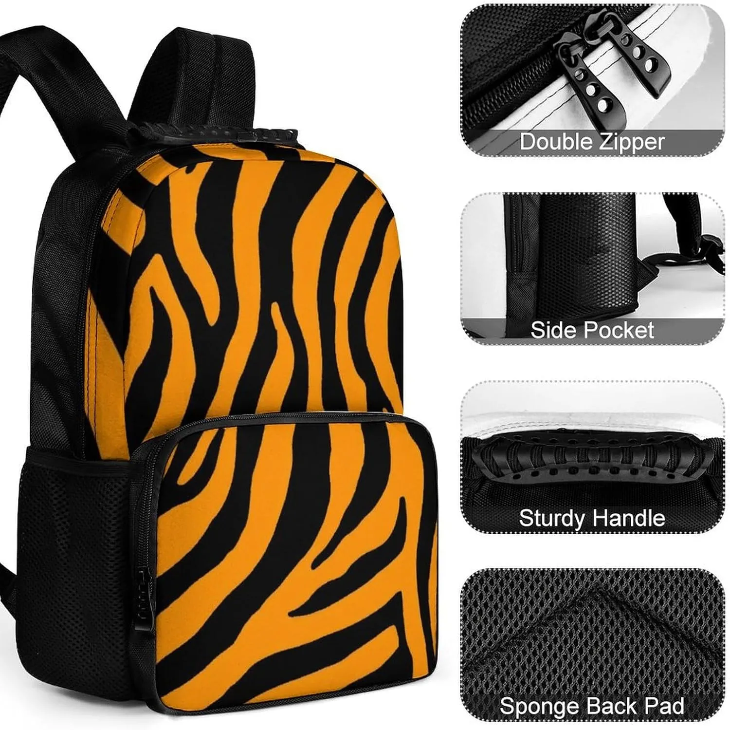 Lightweight Daypack for Camping Business Walking Cycling - Large Capacity Anti-Theft Multipurpose Bookbag, Animal Print Tiger Stripe Gym Outdoor Hiking Backpack