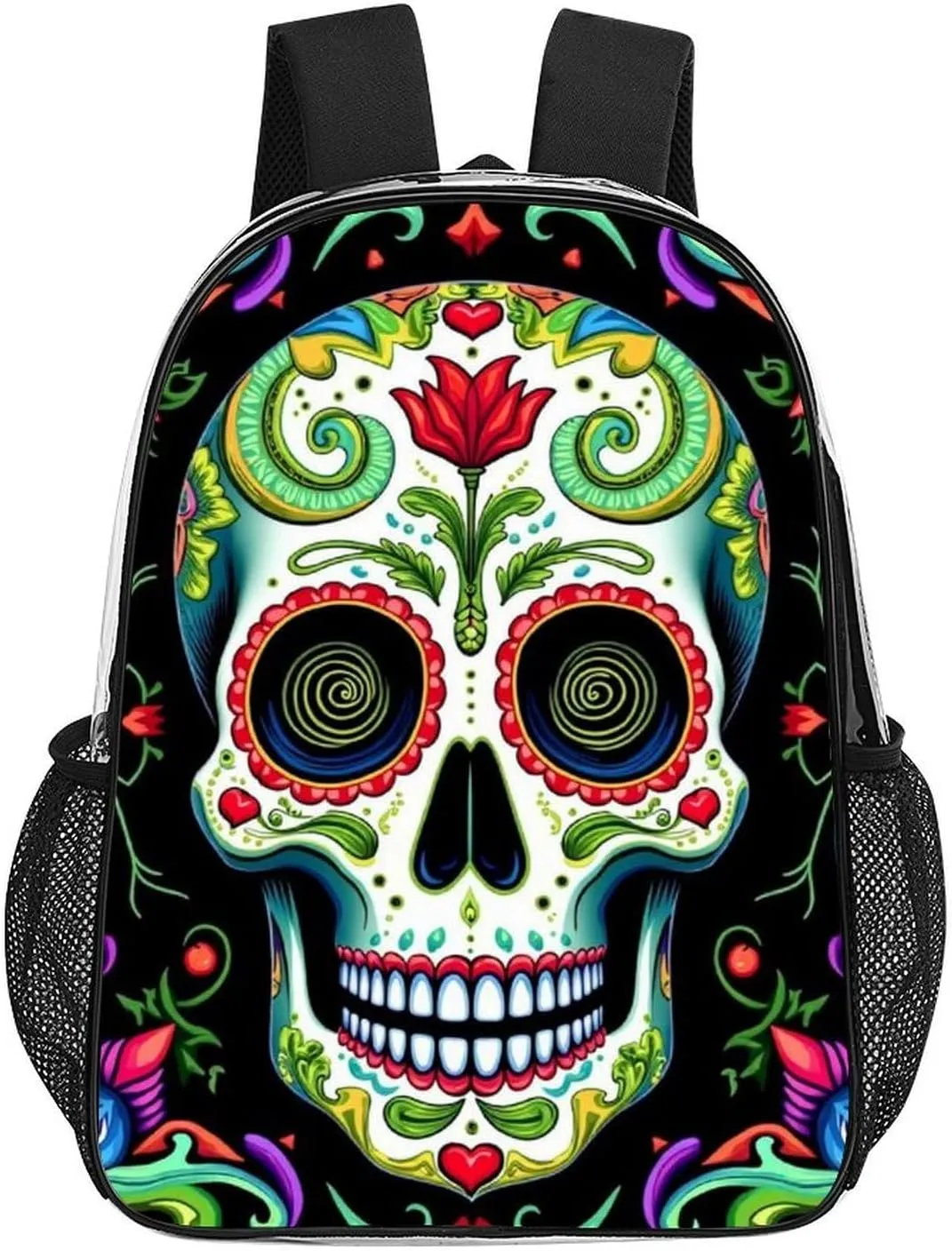 Lightweight Daypack for Camping Business Walking Cycling - Large Capacity Transparent Multipurpose Bookbag, Day Of The Dead Vintage Mexican Flower Sugar Skulls Gym Outdoor Hiking Backpack