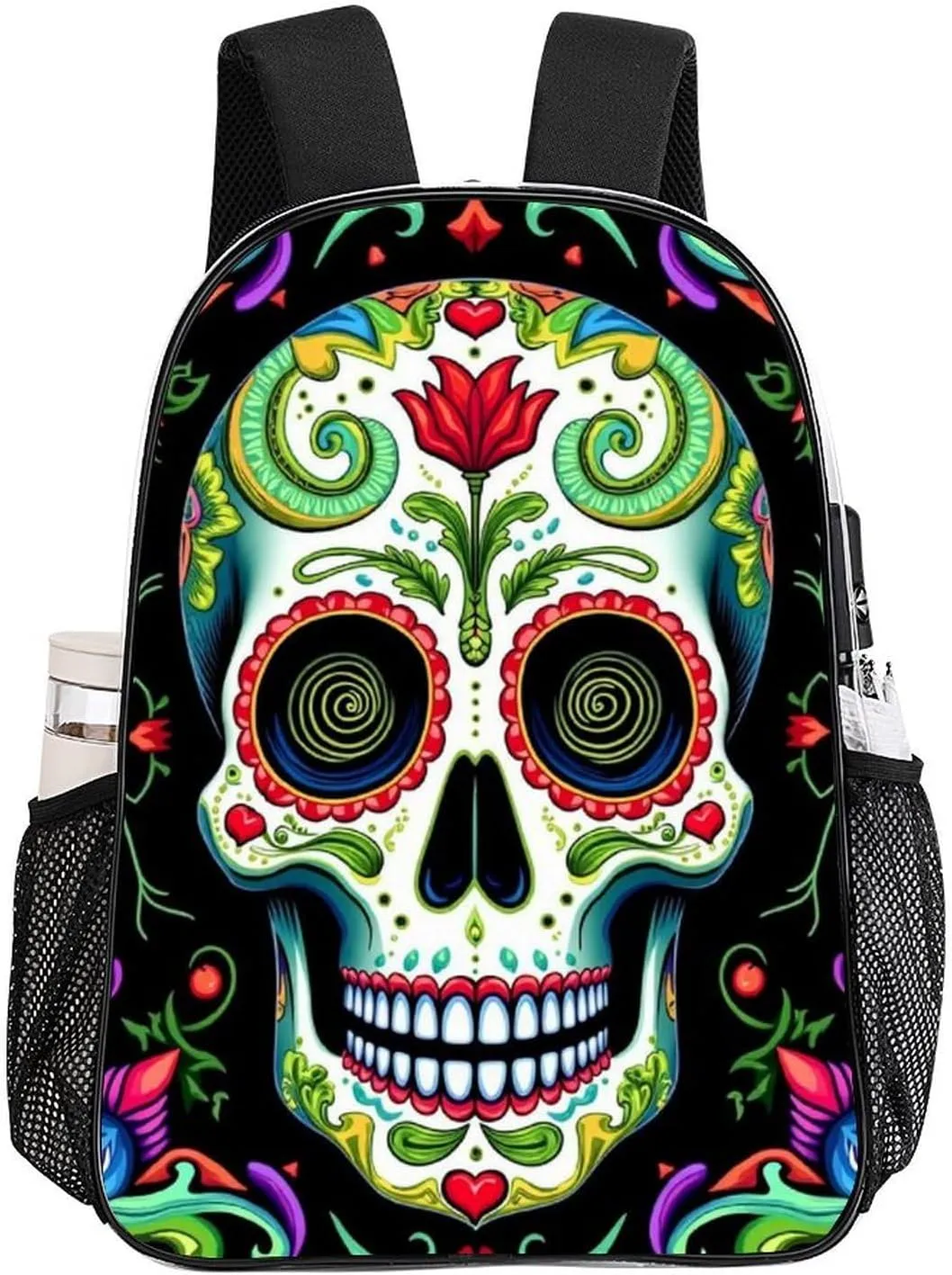 Lightweight Daypack for Camping Business Walking Cycling - Large Capacity Transparent Multipurpose Bookbag, Day Of The Dead Vintage Mexican Flower Sugar Skulls Gym Outdoor Hiking Backpack
