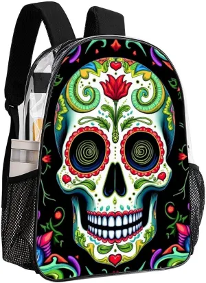Lightweight Daypack for Camping Business Walking Cycling - Large Capacity Transparent Multipurpose Bookbag, Day Of The Dead Vintage Mexican Flower Sugar Skulls Gym Outdoor Hiking Backpack