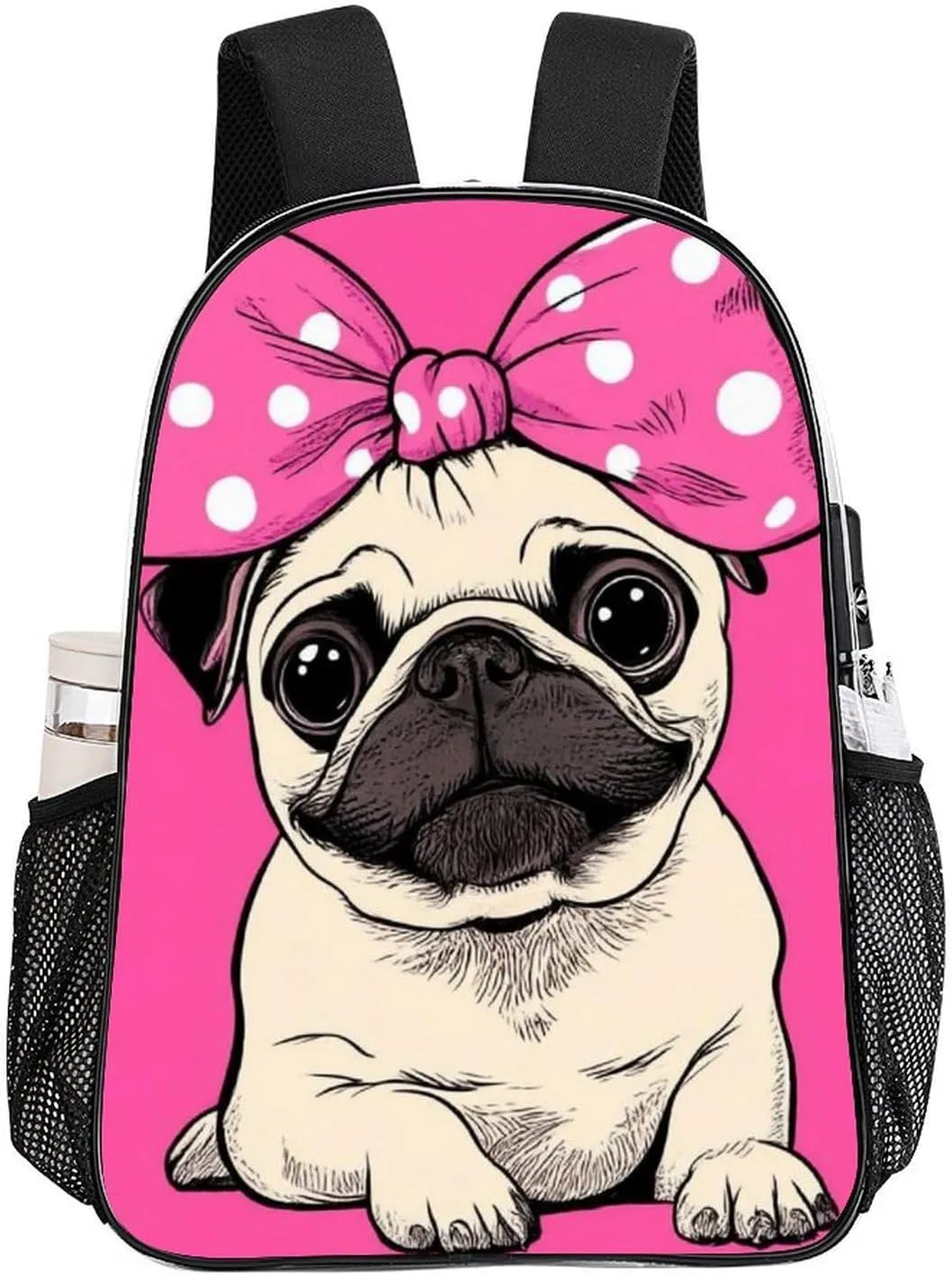 Lightweight Rucksacks for Camping Picnic Cycling - Large Capacity Multipurpose Transparent Carry On Bag, Cute Cartoon Pug Dog Pink Travel Hiking & Camping Rucksack