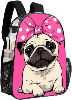 Lightweight Rucksacks for Camping Picnic Cycling - Large Capacity Multipurpose Transparent Carry On Bag, Cute Cartoon Pug Dog Pink Travel Hiking & Camping Rucksack