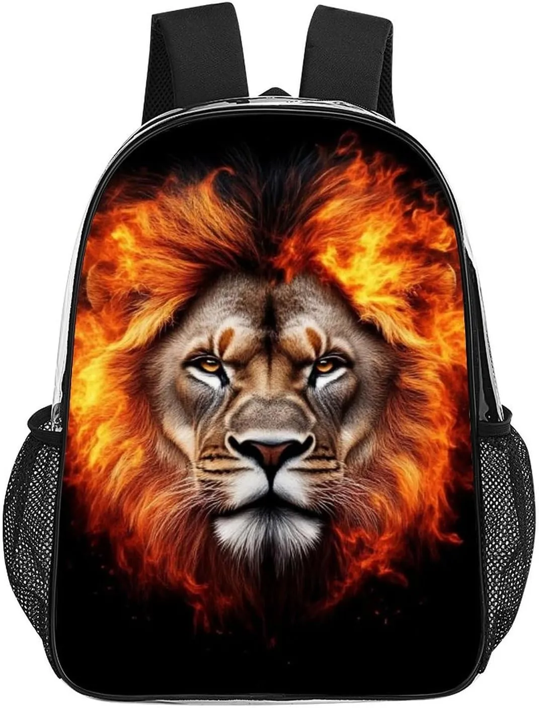 Lightweight Rucksacks for Climbing Outdoors Walking Cycling - Large Capacity Transparent Multipurpose Carry On Bag, Cool Flaming Lion Fire Art Camping Outdoor Backpack