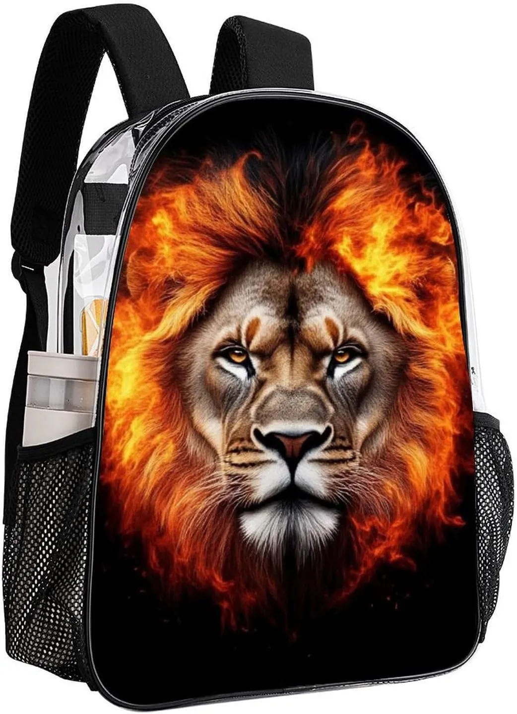 Lightweight Rucksacks for Climbing Outdoors Walking Cycling - Large Capacity Transparent Multipurpose Carry On Bag, Cool Flaming Lion Fire Art Camping Outdoor Backpack