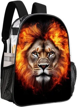 Lightweight Rucksacks for Climbing Outdoors Walking Cycling - Large Capacity Transparent Multipurpose Carry On Bag, Cool Flaming Lion Fire Art Camping Outdoor Backpack