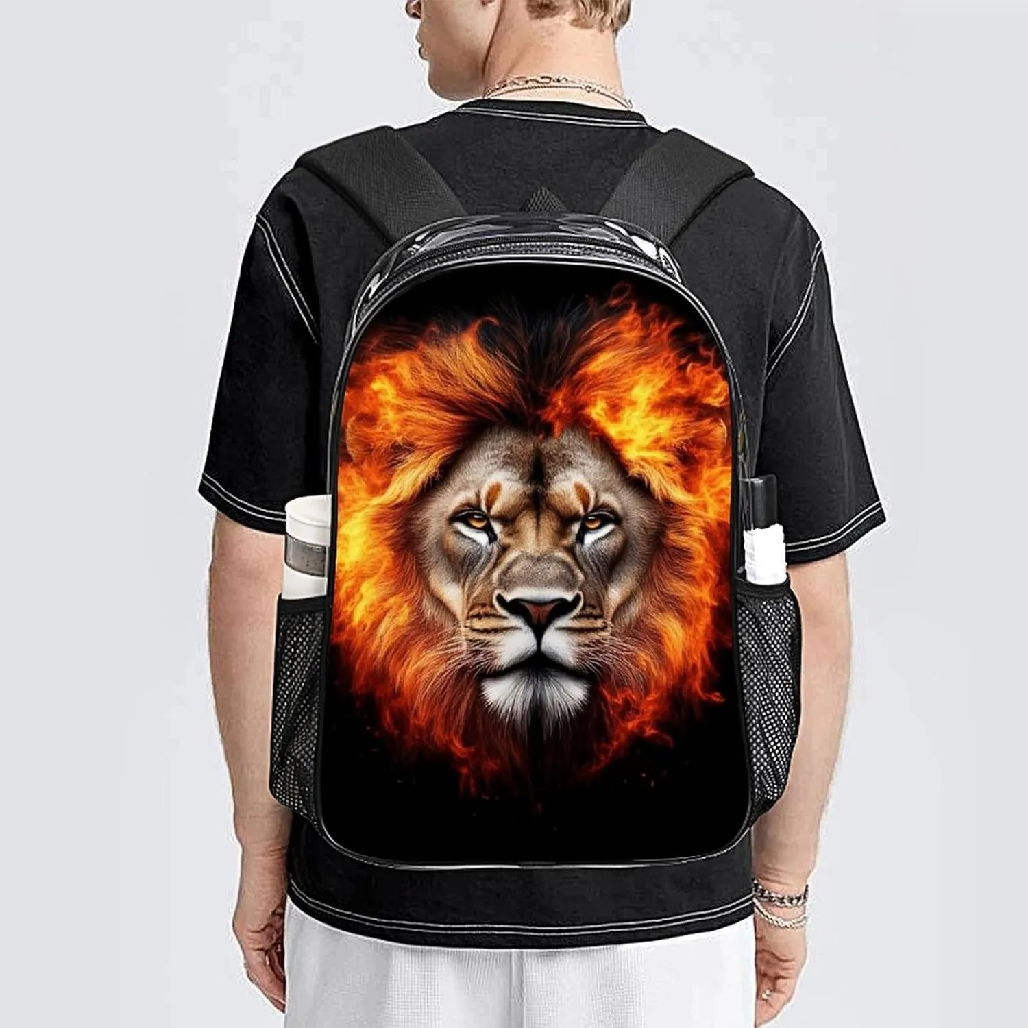 Lightweight Rucksacks for Climbing Outdoors Walking Cycling - Large Capacity Transparent Multipurpose Carry On Bag, Cool Flaming Lion Fire Art Camping Outdoor Backpack