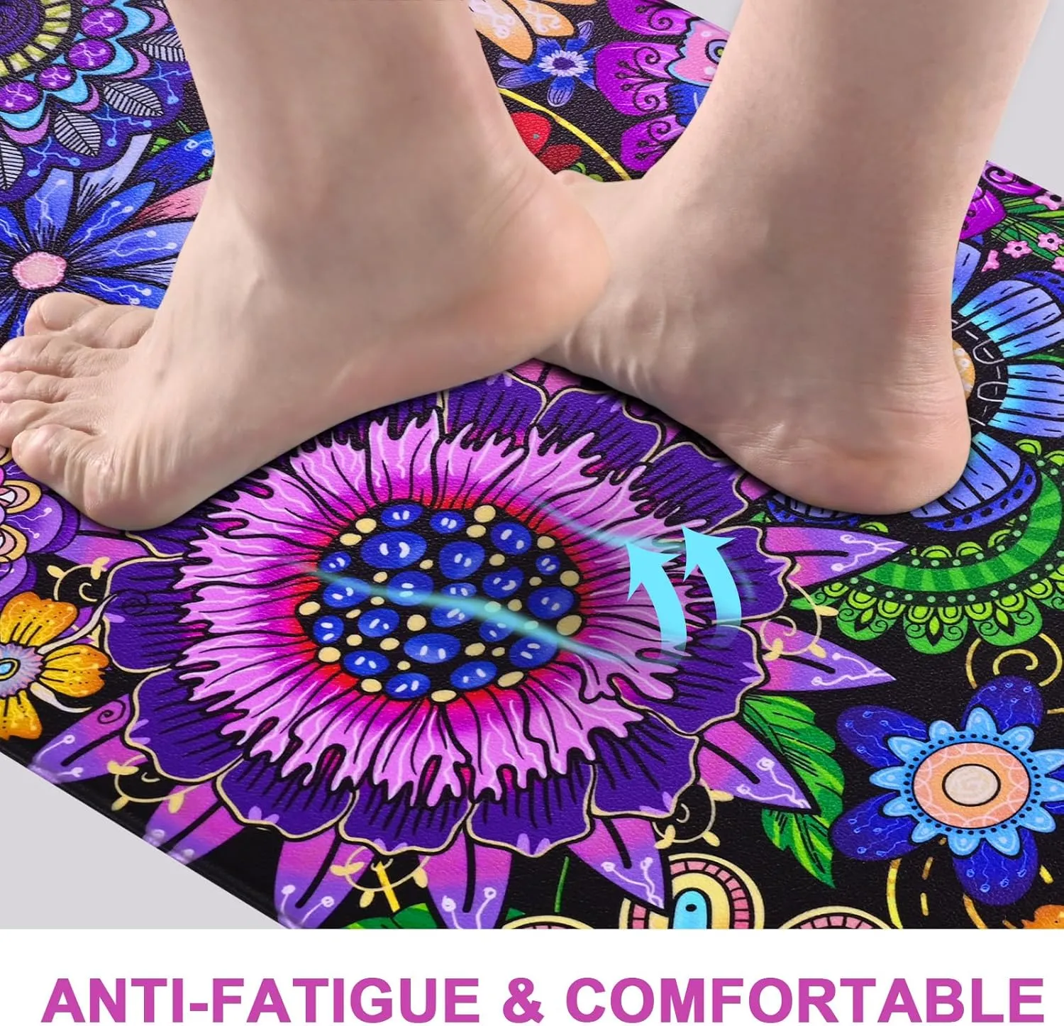 Likiyol Boho Kitchen Rugs, Boho Floral Anti Fatigue Kitchen Mat for Floor, Bohemian Flowers Non Slip Washable Kitchen Floor Mats, Comfort Standing Mat, 18''x30'' 18''x48'' 18''x60'', Floral