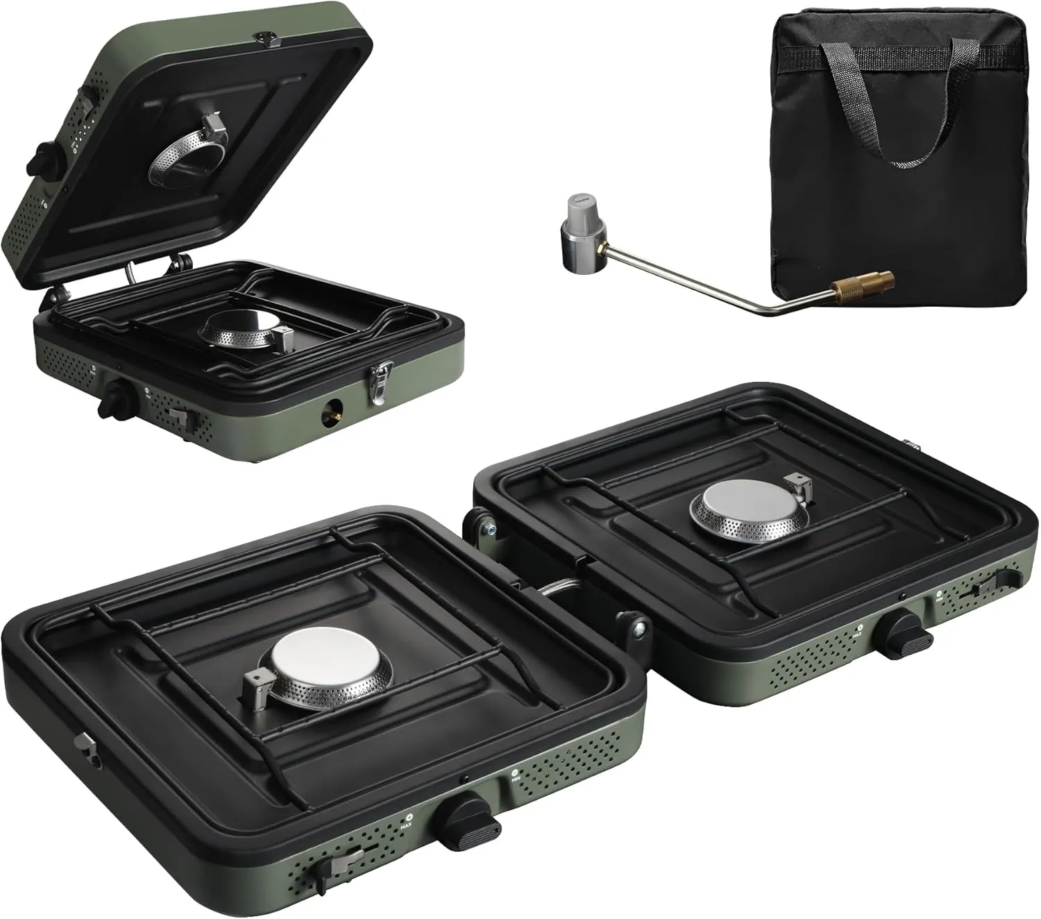 Lineslife 2 Burner Camping Stove Foldable, Portable Propane Camp Stove with 17200 BTU Adjustable Burners, Folding Gas Stove with Inlet Gas Pipe& Handle for Camping, Tailgating, Backyard BBQ