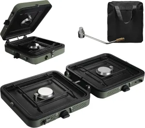 Lineslife 2 Burner Camping Stove Foldable, Portable Propane Camp Stove with 17200 BTU Adjustable Burners, Folding Gas Stove with Inlet Gas Pipe& Handle for Camping, Tailgating, Backyard BBQ