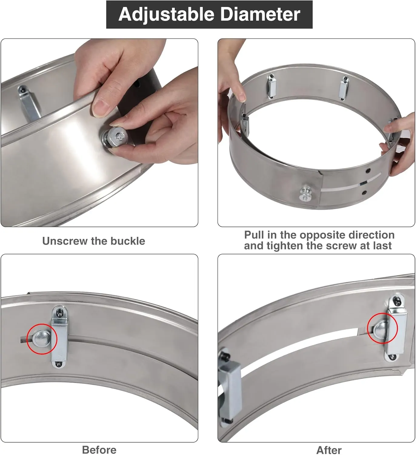 Lineslife Rocket Stove Windscreen, 9.8"-14.2" Adjustable Stainless Steel Camping Wood Stove Windshield Portable for Outdoor Cooking, Round Silver