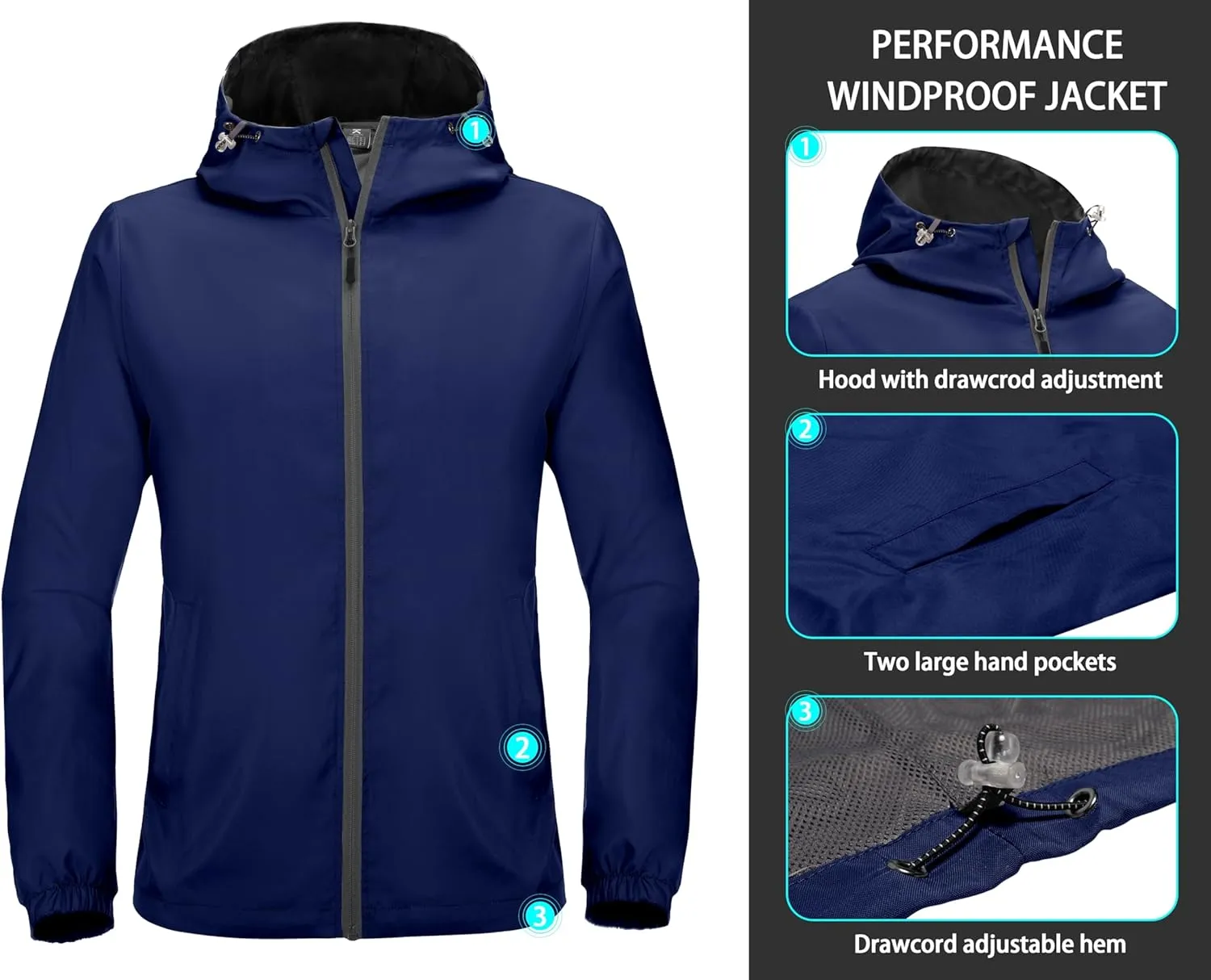 Little Donkey Andy Men’s Lightweight Breathable Windbreaker Golf Jacket UPF50  Windproof Outdoor Running Coat