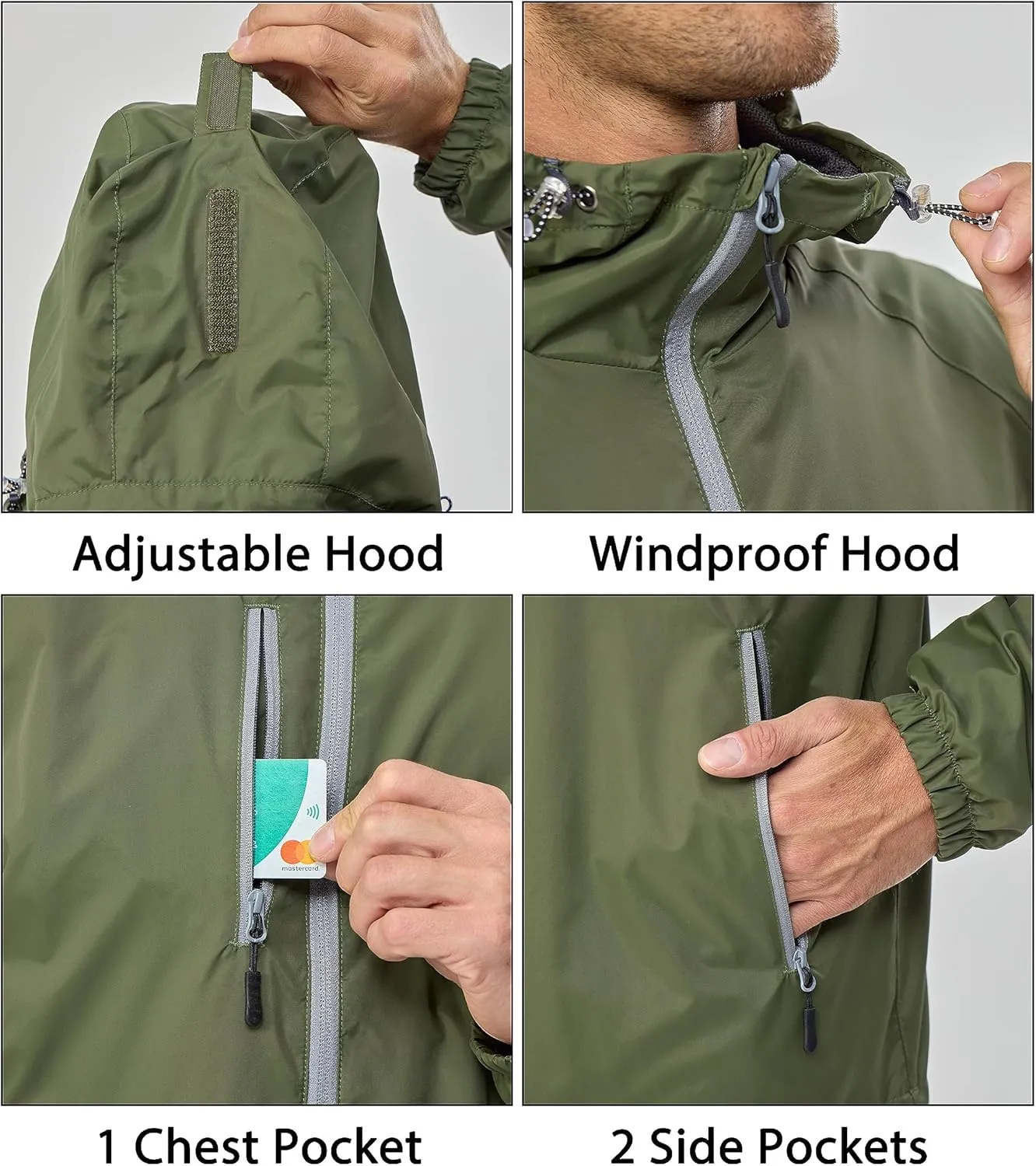Little Donkey Andy Men’s Lightweight Windbreaker Jacket Breathable Windproof Hooded Wind Coat Hiking Running Golf Travel