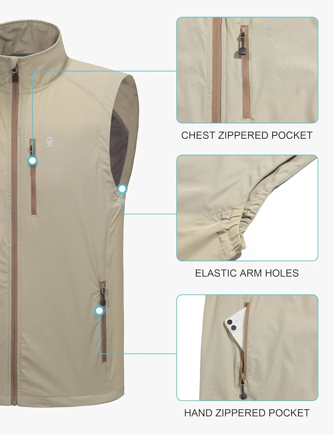 Little Donkey Andy Men's Quick Dry Vest Sleeveless Summer Stretchy Windproof Jacket for Golfing Cycling Running