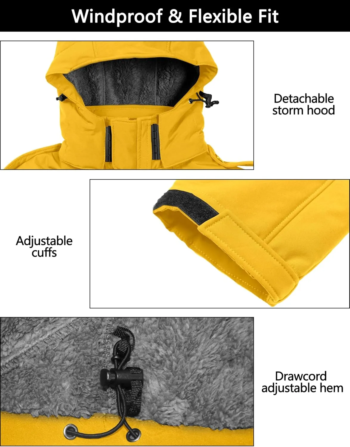 Little Donkey Andy Men's Warm Sherpa Lined Winter Softshell Jacket Windproof Mountain Ski Snow Coat with Removable Hood