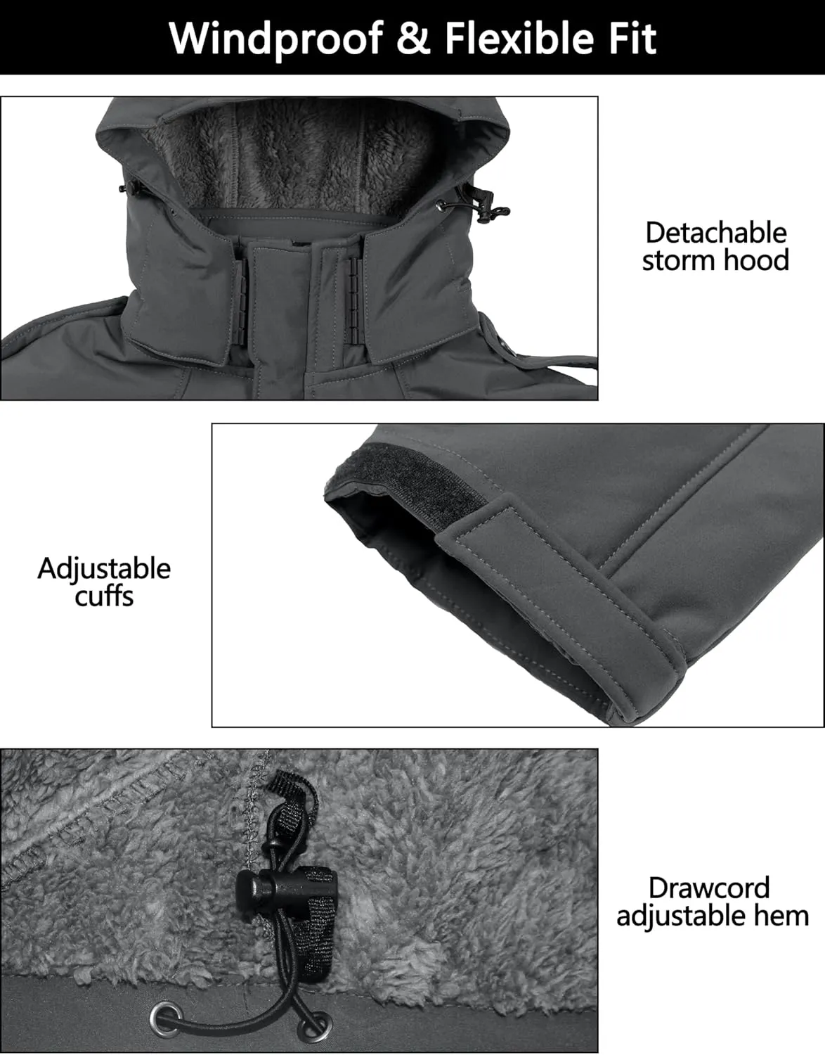Little Donkey Andy Men's Warm Sherpa Lined Winter Softshell Jacket Windproof Mountain Ski Snow Coat with Removable Hood