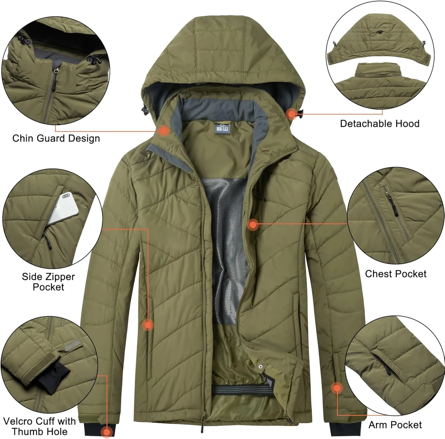 Little Donkey Andy Men's Warm Ski Jacket Water Resistant Insulated Snowboarding Jacket Windproof Winter Snow Coat