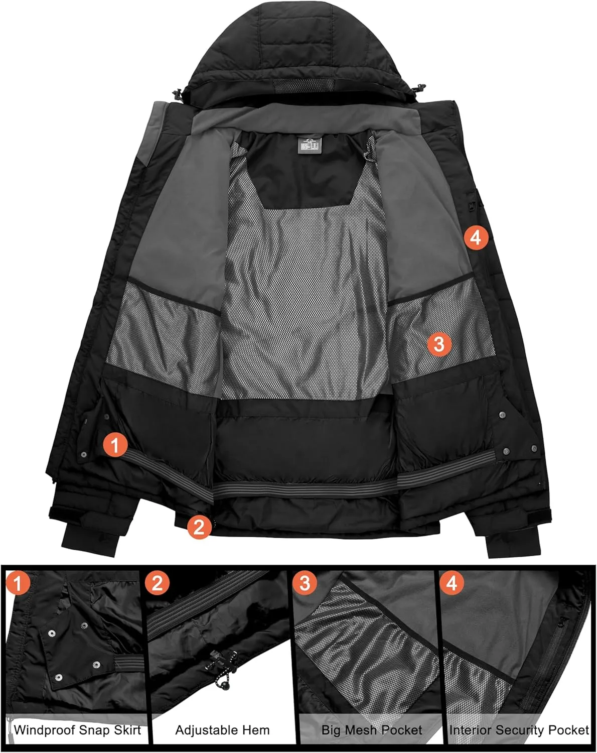 Little Donkey Andy Men's Warm Ski Jacket Water Resistant Insulated Snowboarding Jacket Windproof Winter Snow Coat