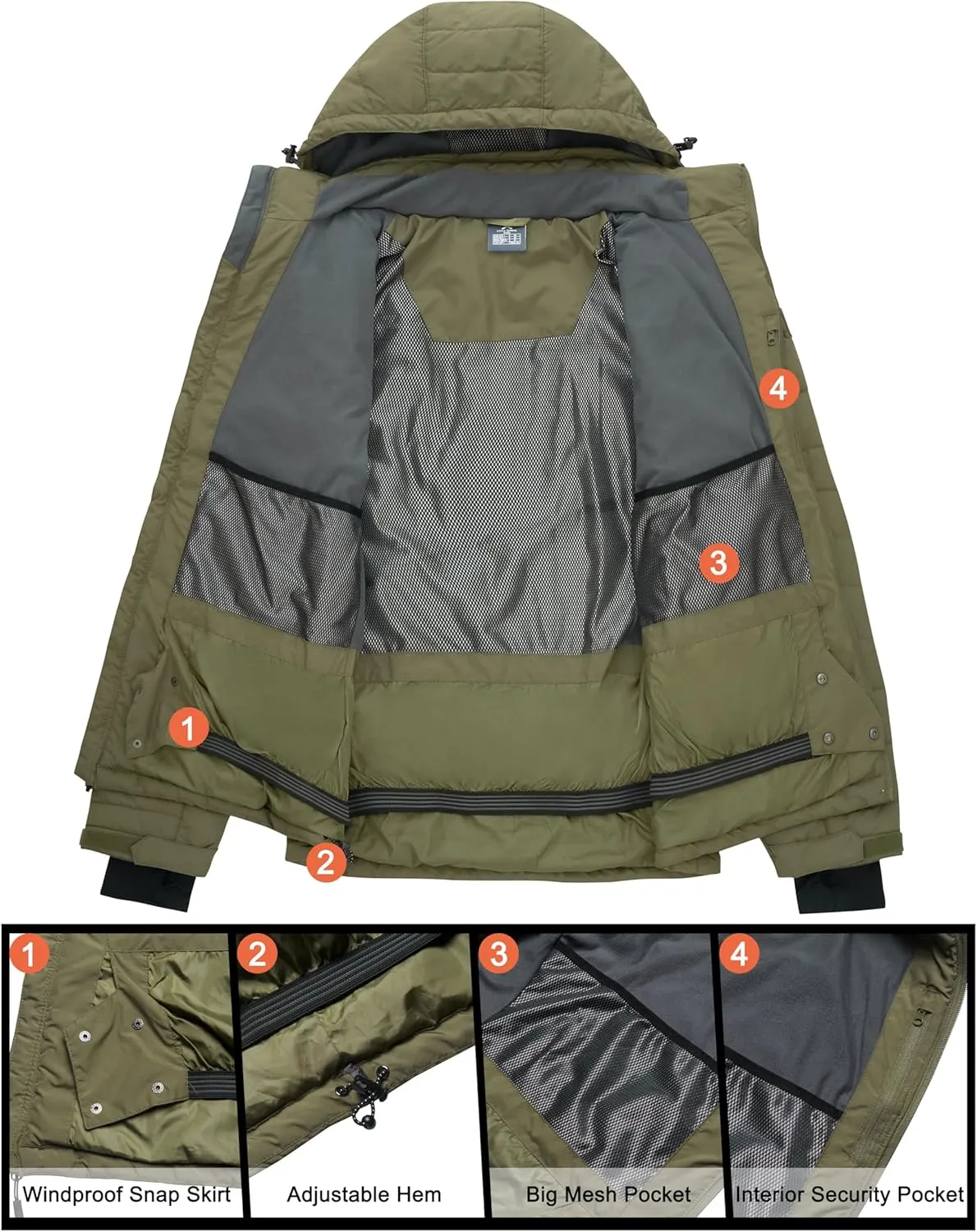 Little Donkey Andy Men's Warm Ski Jacket Water Resistant Insulated Snowboarding Jacket Windproof Winter Snow Coat