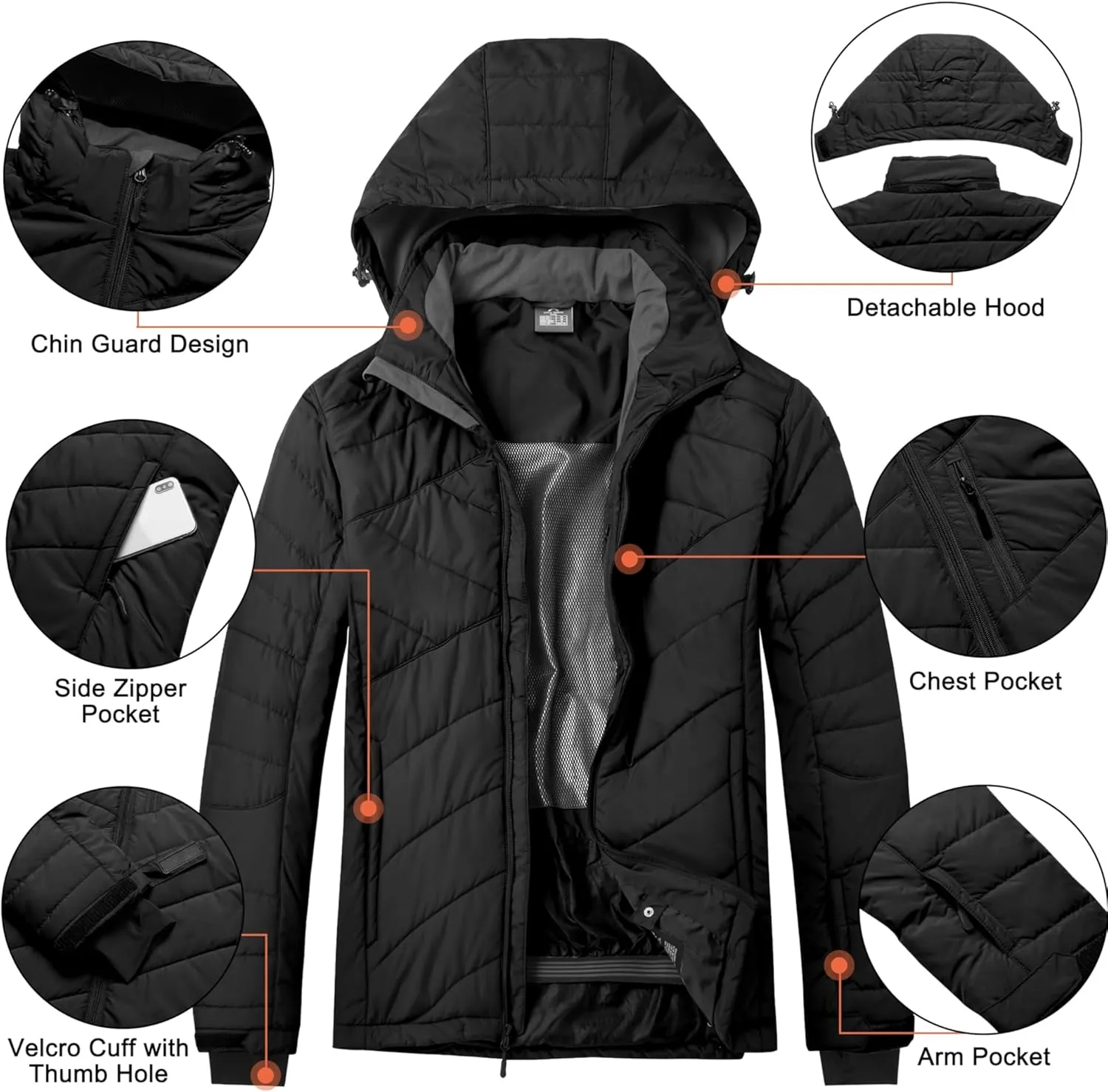 Little Donkey Andy Men's Warm Ski Jacket Water Resistant Insulated Snowboarding Jacket Windproof Winter Snow Coat