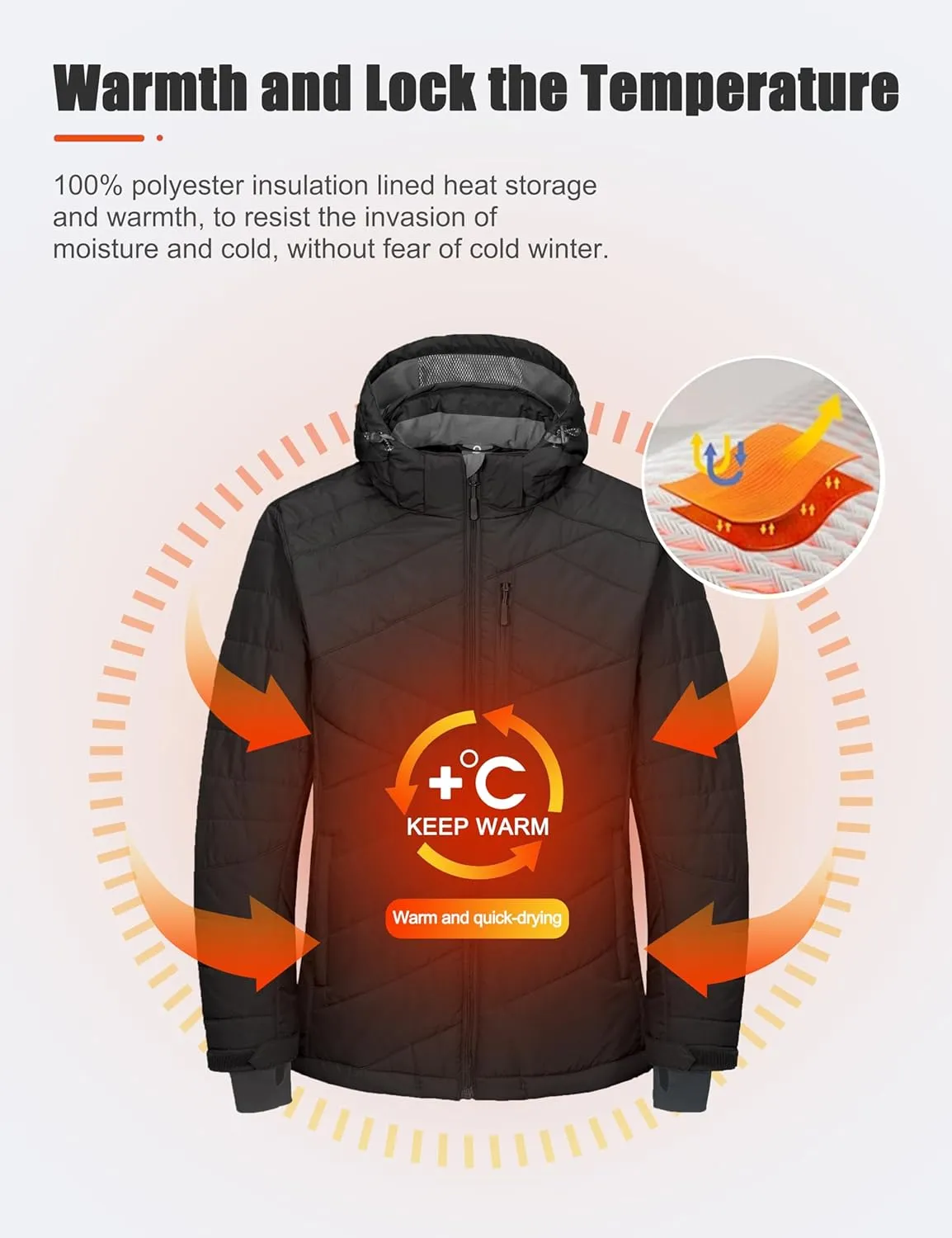 Little Donkey Andy Men's Warm Ski Jacket Water Resistant Insulated Snowboarding Jacket Windproof Winter Snow Coat