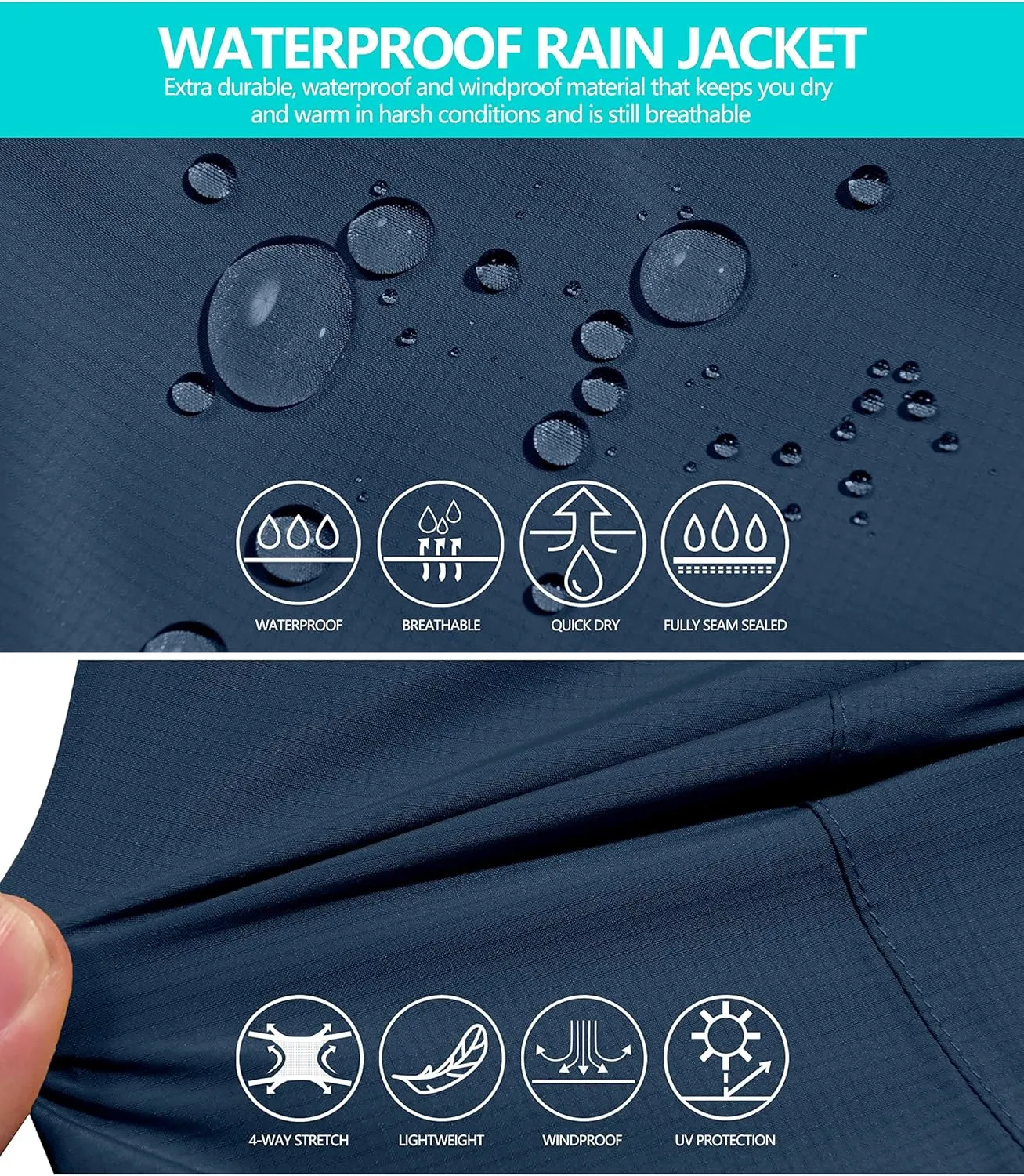 Little Donkey Andy Men's Waterproof Rain Jacket with Detachable Hood Outdoor Raincoat for Hiking Travel Cycling