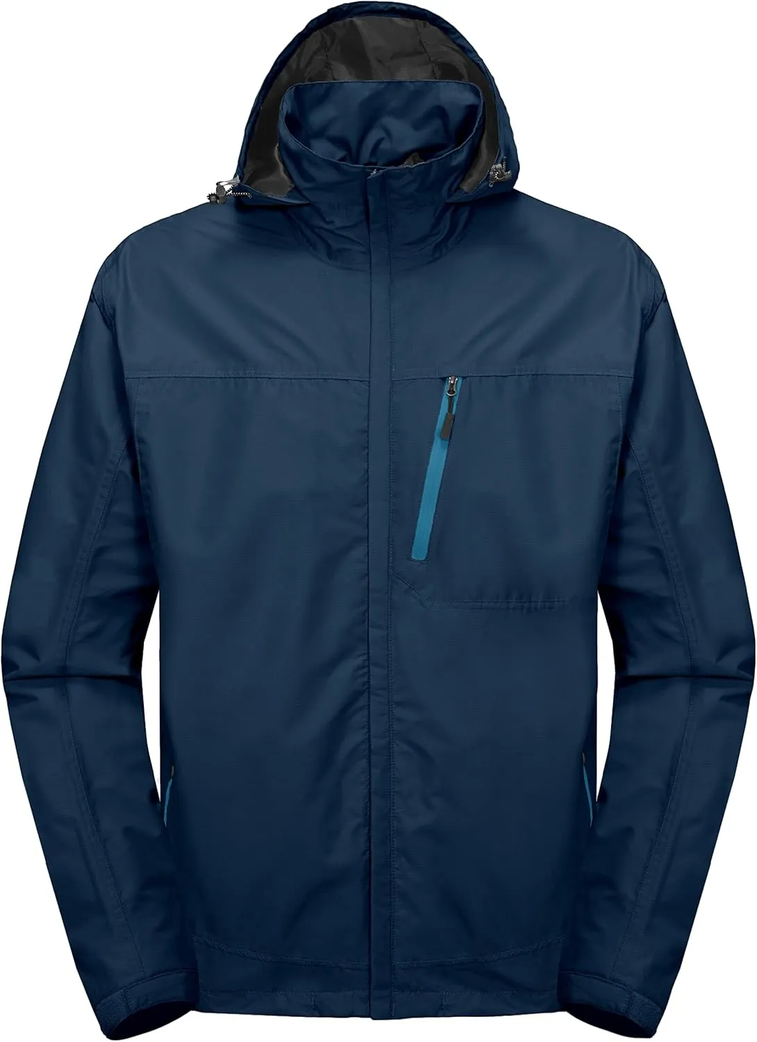 Little Donkey Andy Men's Waterproof Rain Jacket with Detachable Hood Outdoor Raincoat for Hiking Travel Cycling