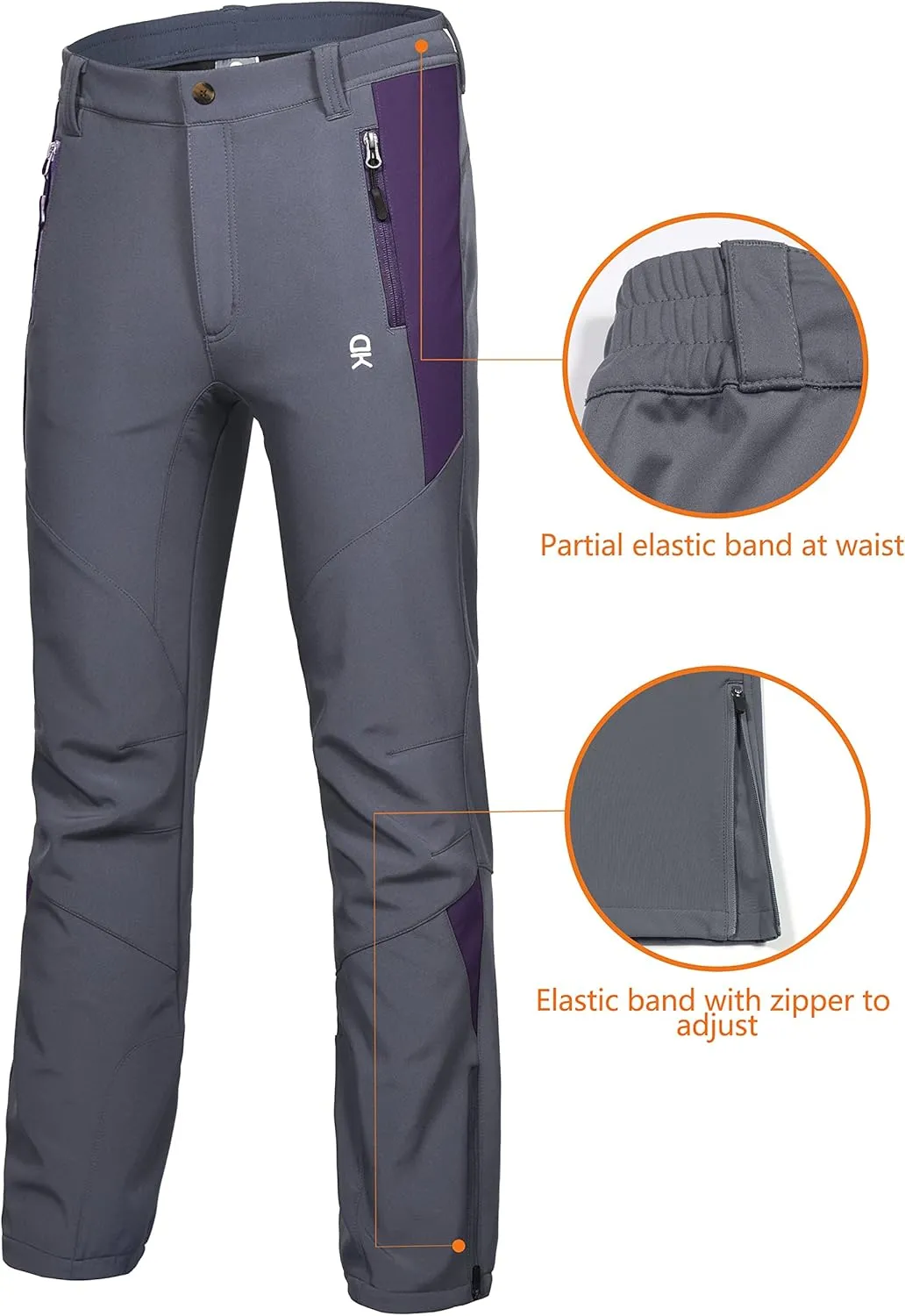 Little Donkey Andy Women's Fleece Lined Waterproof Softshell Pants Hiking Ski Snowboarding Pants