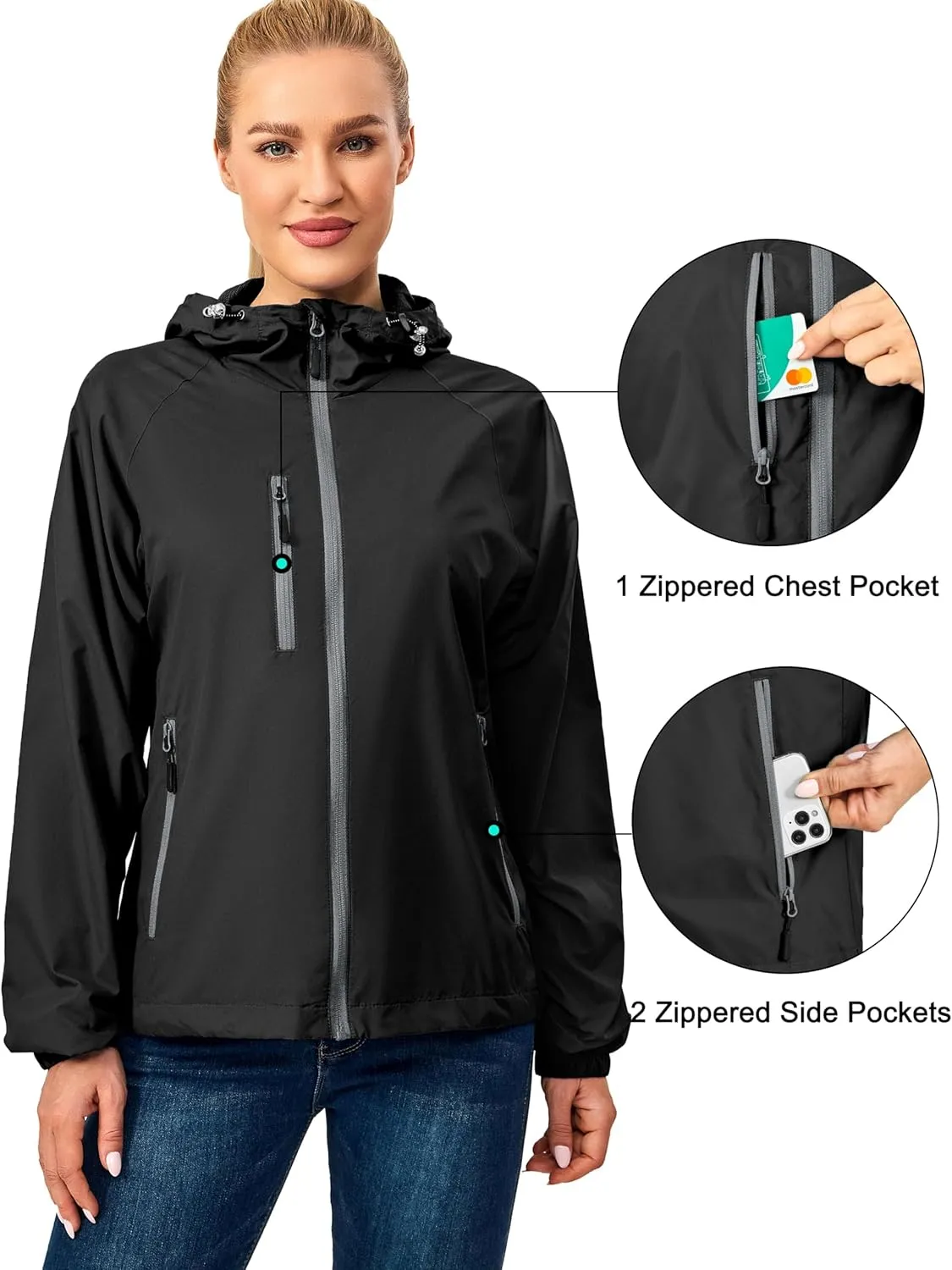 Little Donkey Andy Women's Lightweight Windbreaker Zip Up Windproof Outerwear Jacket for Hiking Travel Cycling