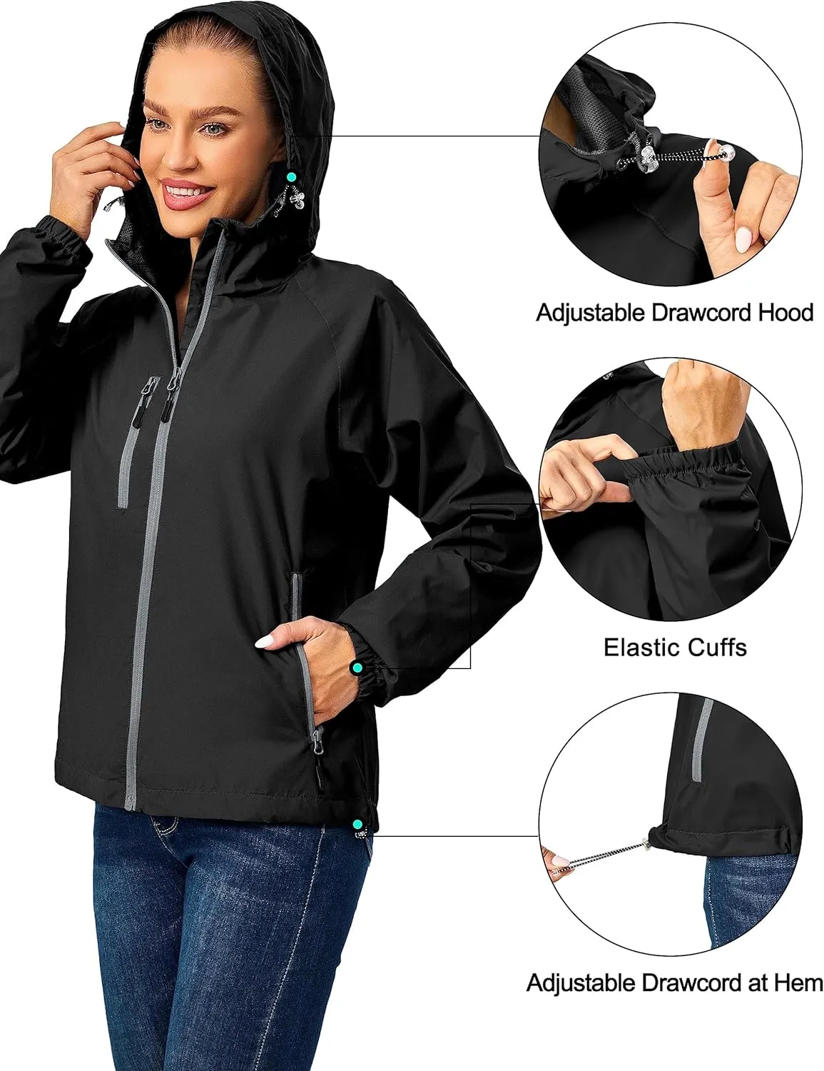 Little Donkey Andy Women's Lightweight Windbreaker Zip Up Windproof Outerwear Jacket for Hiking Travel Cycling