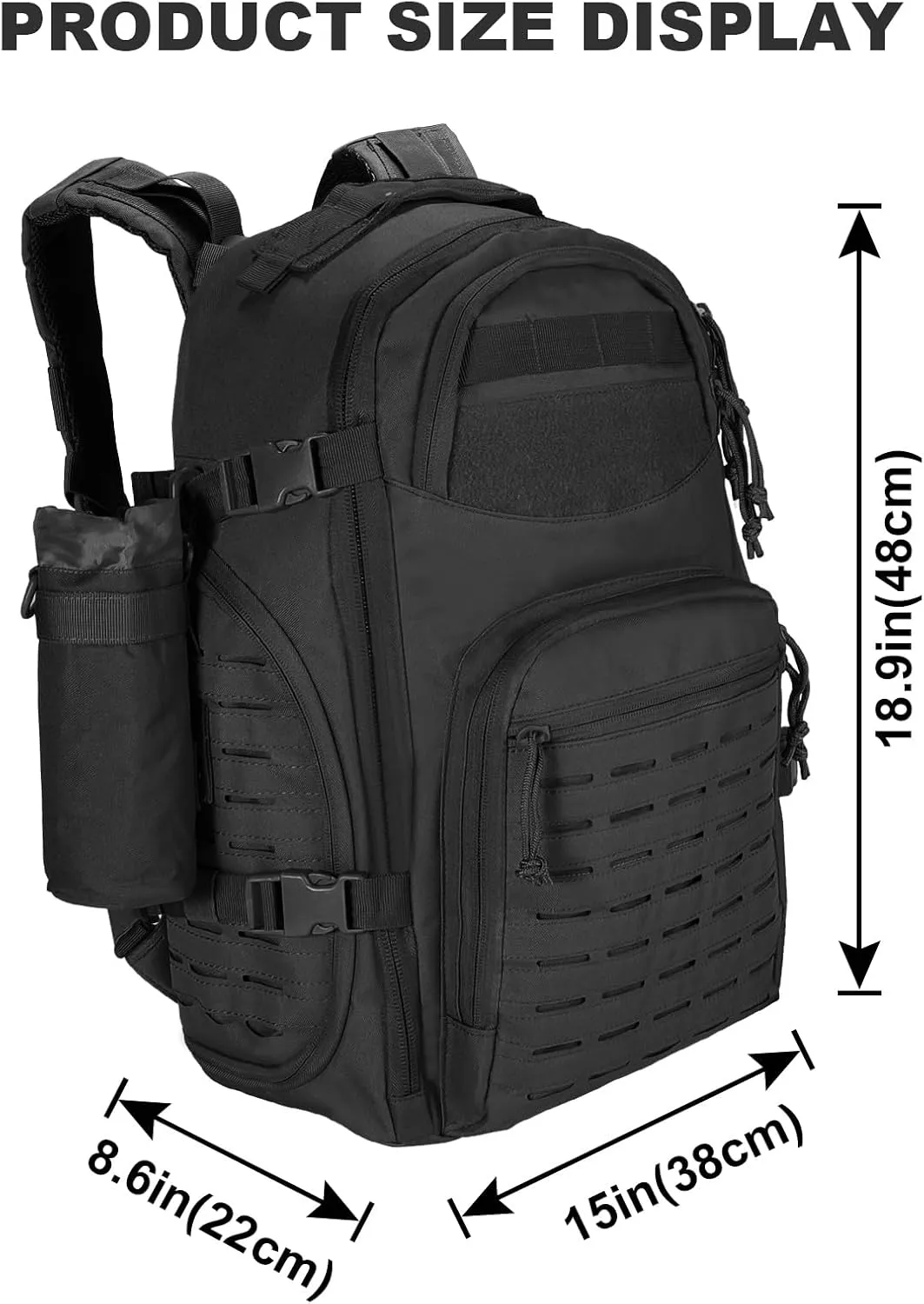 LiveGo 45L Military Tactical Backpack, Hiking Trekking Rucksack with Water Bottle Sleeve - Suitable for Hiking, Climbing, Traveling (Black)