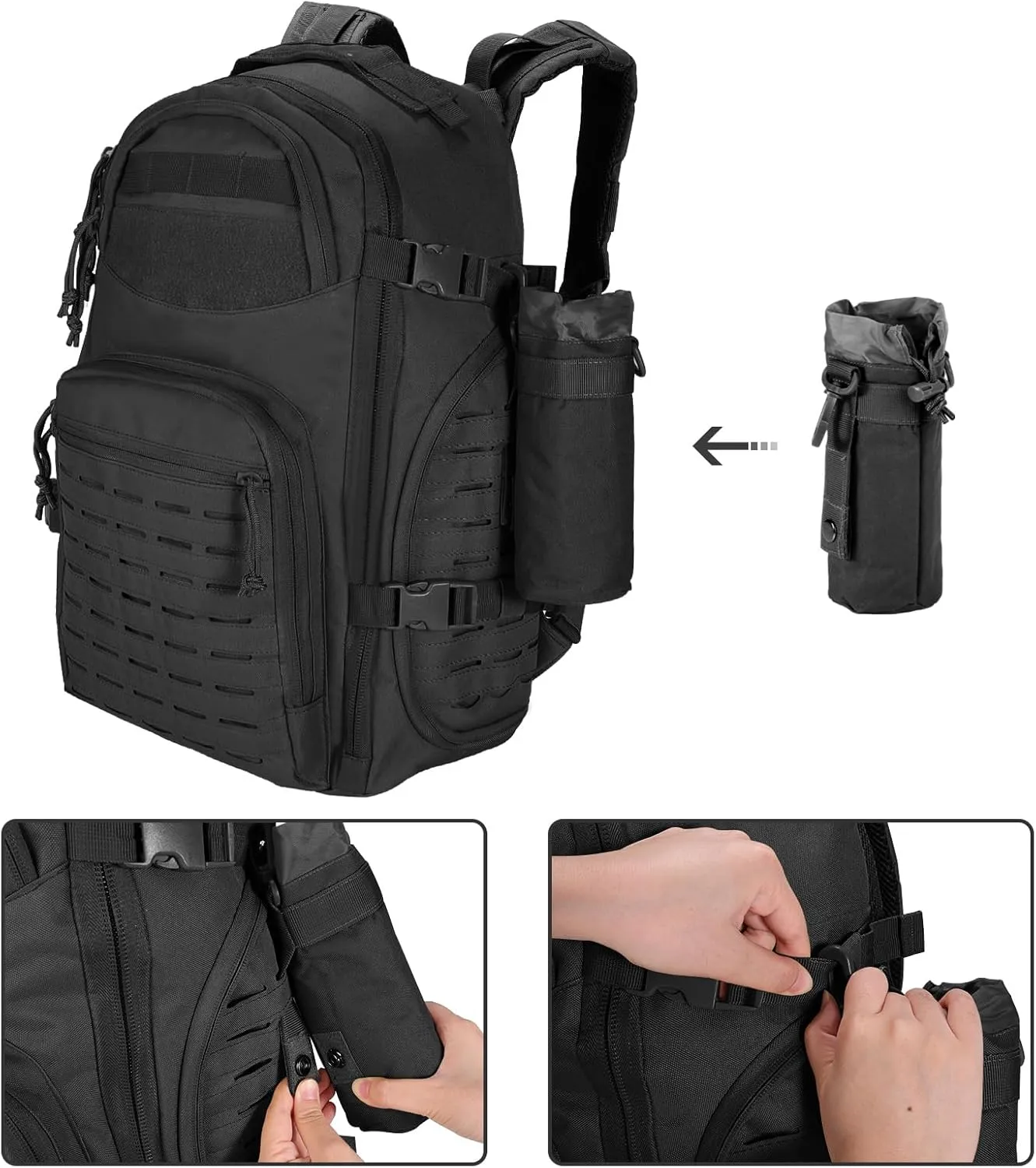 LiveGo 45L Military Tactical Backpack, Hiking Trekking Rucksack with Water Bottle Sleeve - Suitable for Hiking, Climbing, Traveling (Black)