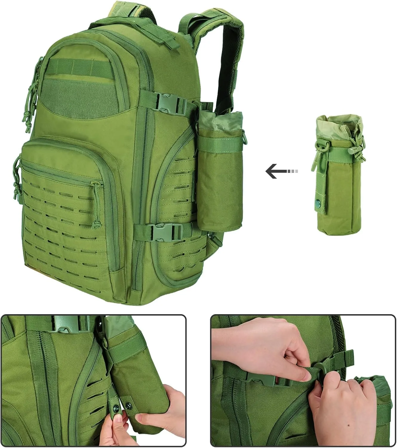 LiveGo 45L Military Tactical Backpack, Hiking Trekking Rucksack with Water Bottle Sleeve - Suitable for Hiking, Climbing, Traveling (Green)