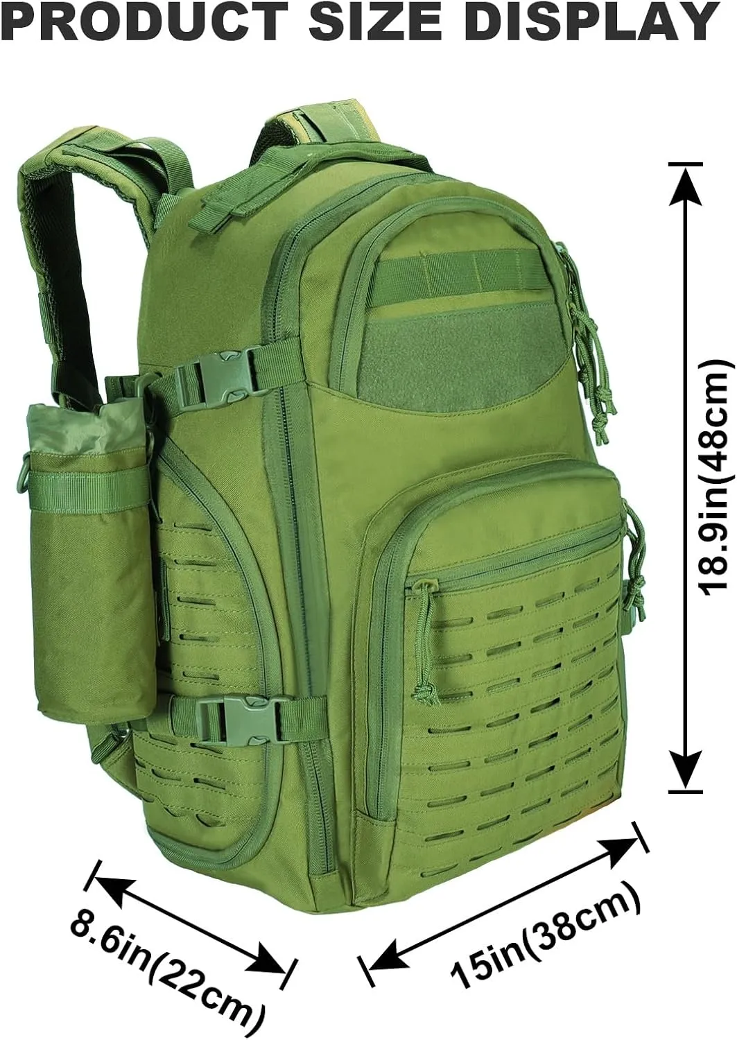 LiveGo 45L Military Tactical Backpack, Hiking Trekking Rucksack with Water Bottle Sleeve - Suitable for Hiking, Climbing, Traveling (Green)