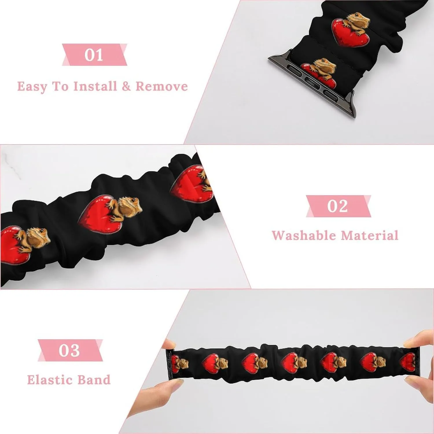 Lizard Love Heart Fashion Watch Strap Scrunchies Wristbands Compatible With IWatch Series