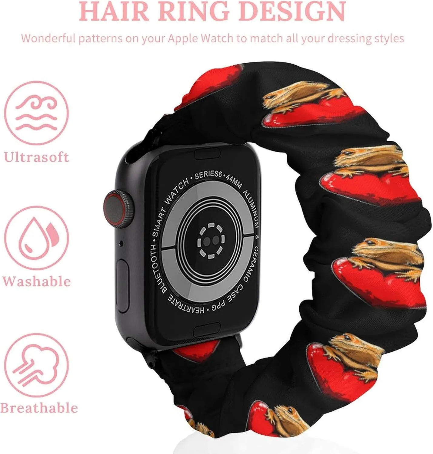 Lizard Love Heart Fashion Watch Strap Scrunchies Wristbands Compatible With IWatch Series