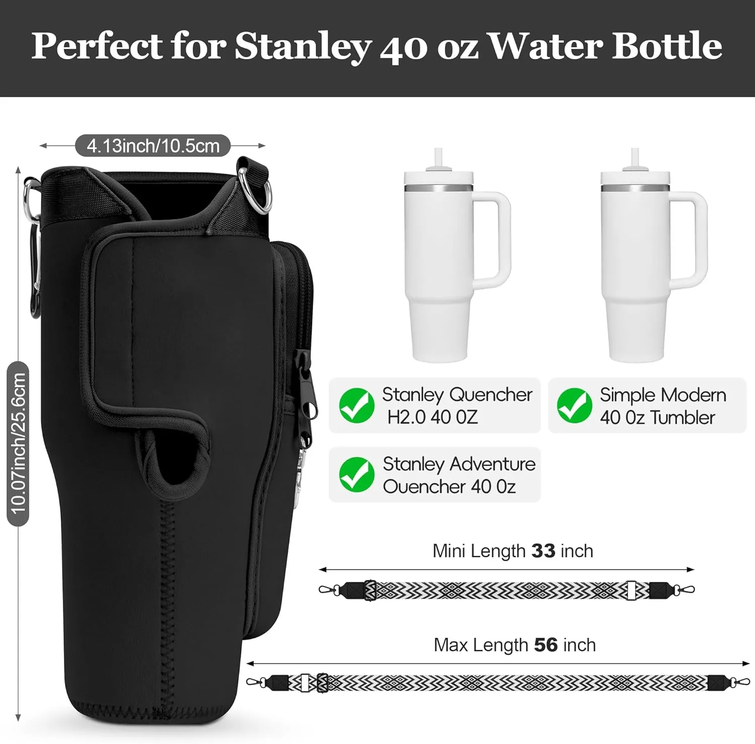 LOKASS for Stanley Cup Accessories 40 oz Water Bottle Carrier Bag with Phone Pocket for Stanley Tumbler Holder with Strap, Personalized Gifts with Floral Initial A-Z for Women/Girls/Stanley Cup Fans