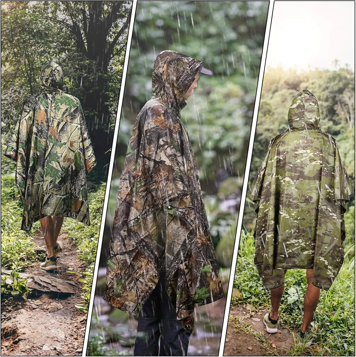 LOOGU Military Poncho, Camo Poncho Waterproof, Emergency Raincoat Lightweight for Outdoor Hunting Hiking Camping