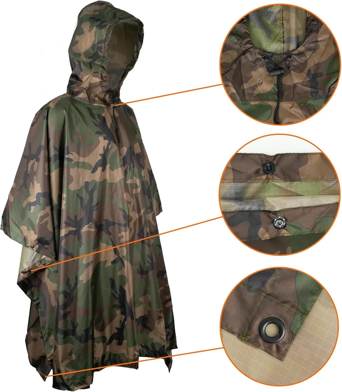 LOOGU Military Poncho, Camo Poncho Waterproof, Emergency Raincoat Lightweight for Outdoor Hunting Hiking Camping