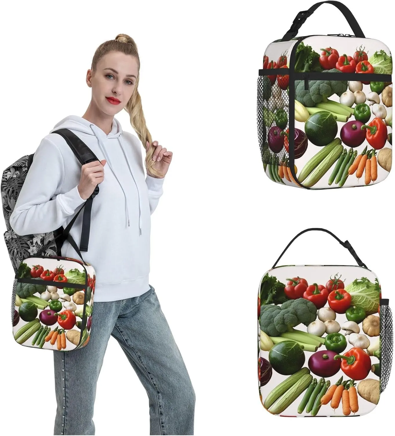 Lunch Box for Women Men Insulated Lunch Bag Introduction of various vegetables Reusable Lunch Tote Bags for Work Office Travel