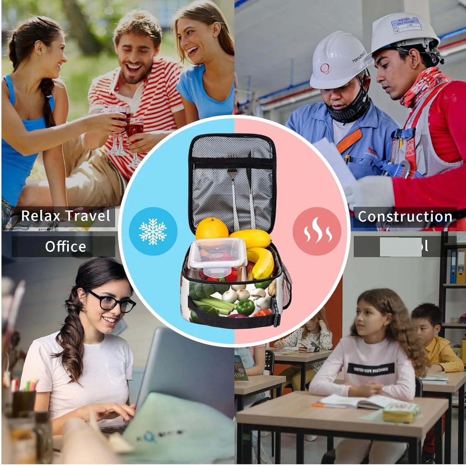 Lunch Box for Women Men Insulated Lunch Bag Introduction of various vegetables Reusable Lunch Tote Bags for Work Office Travel